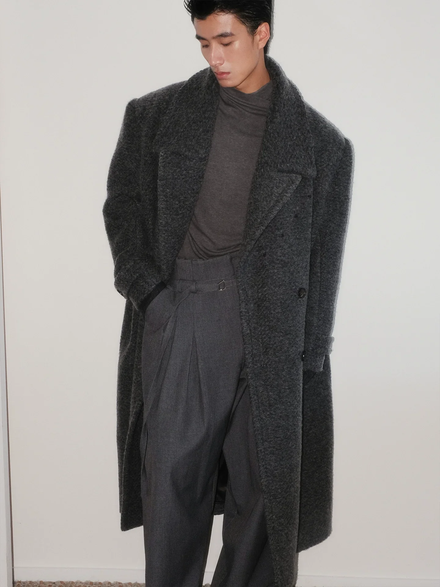 Charcoal Boucle Double-Breasted Overcoat - Image 3