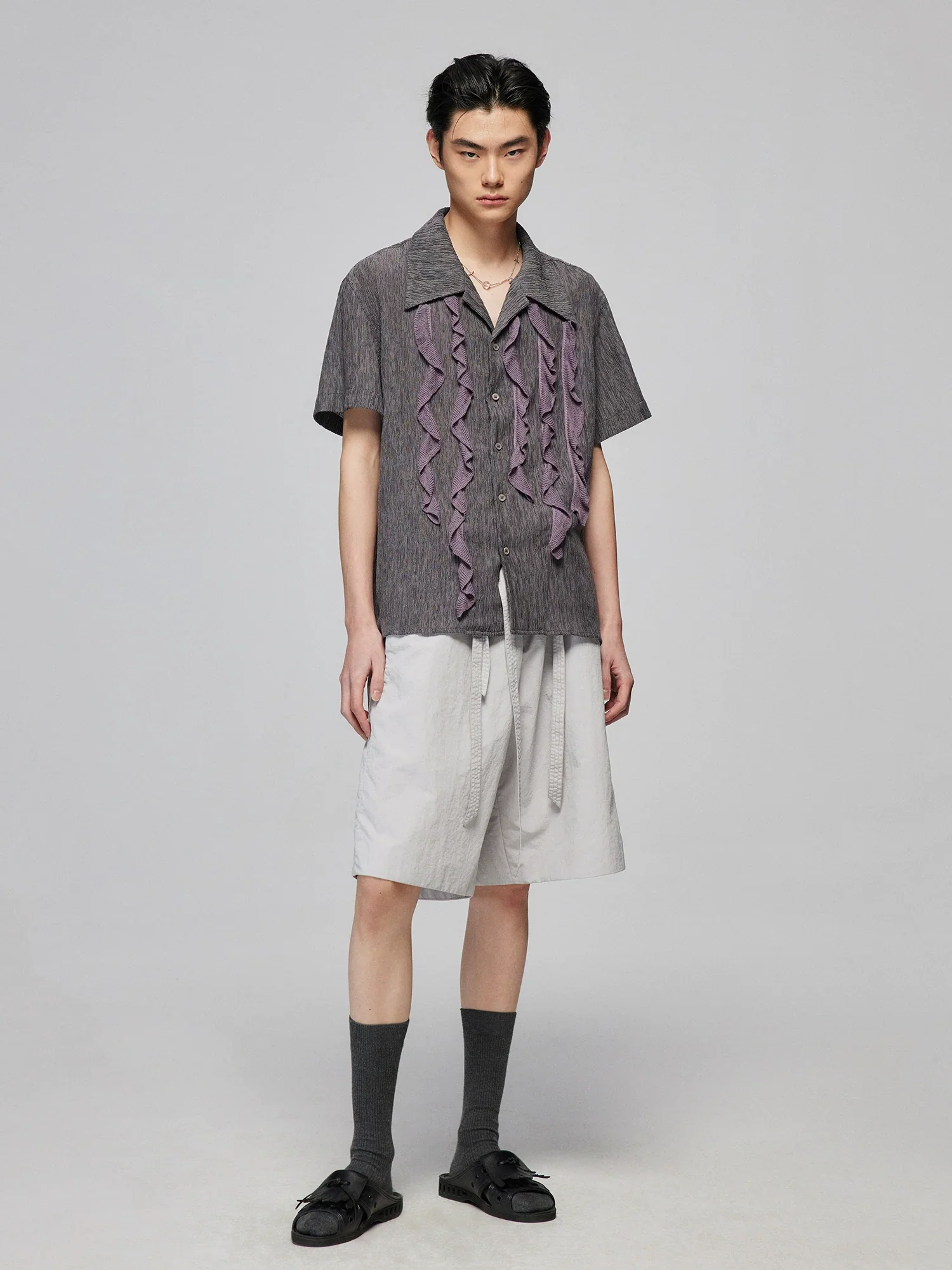 Charcoal Check Ruffle Camp Shirt - Image 2