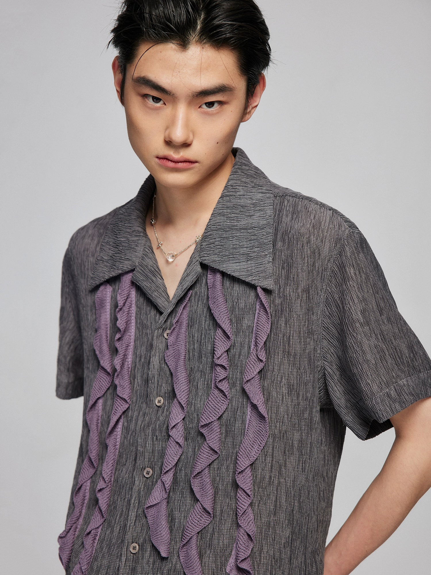 Charcoal Check Ruffle Camp Shirt - Image 5