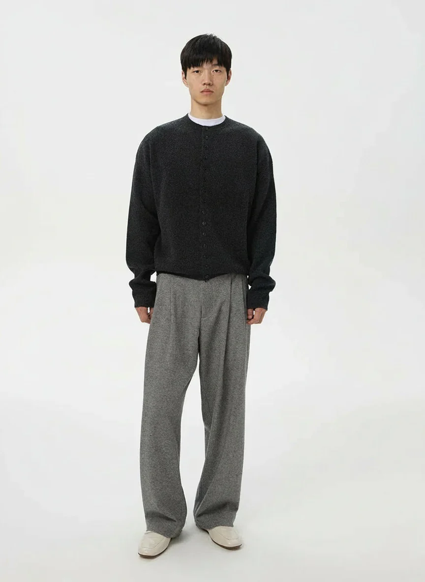 Charcoal Crew-Neck Wool Cardigan - Image 6