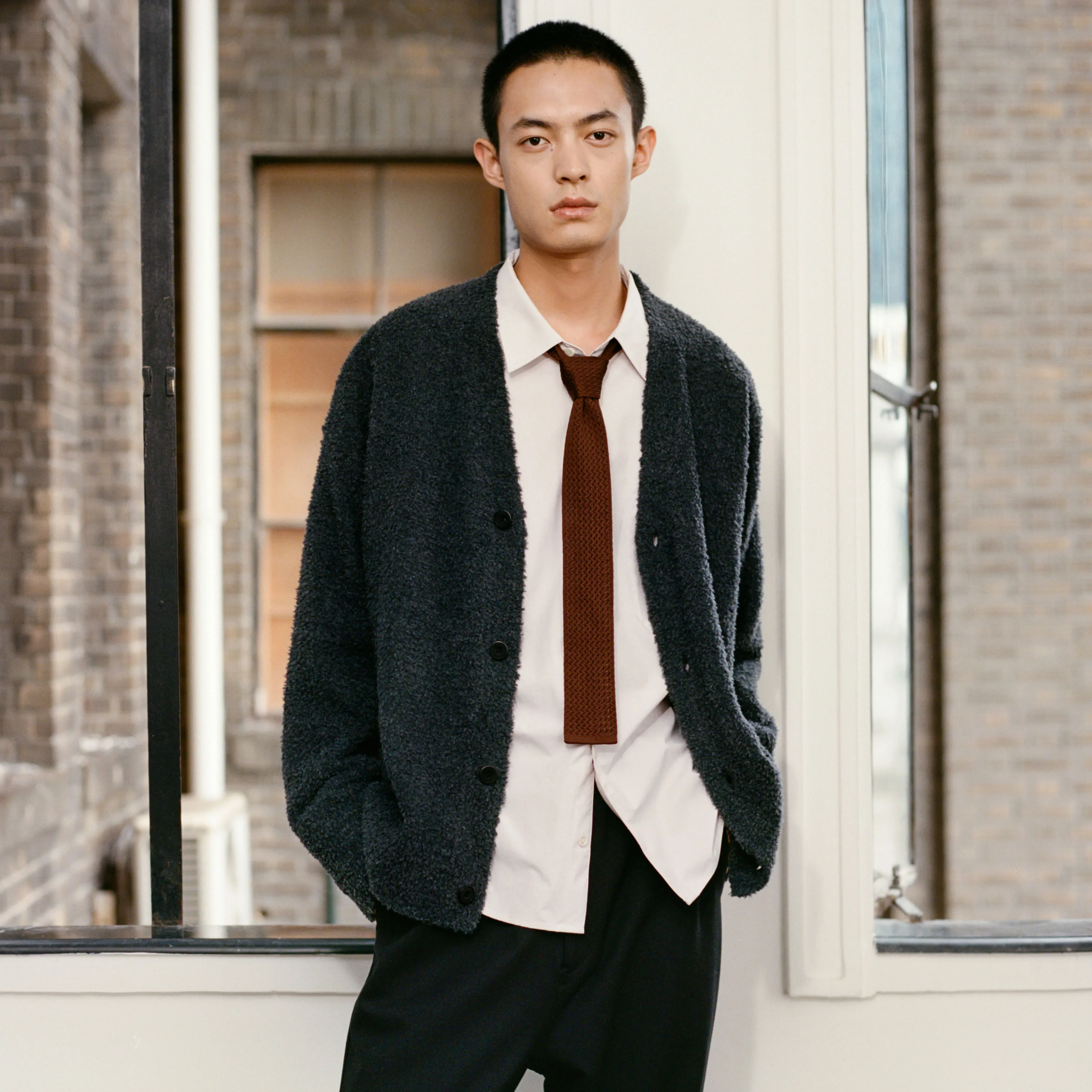 Charcoal Fuzzy Knit Cardigan