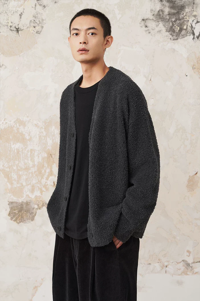 Charcoal Fuzzy Knit Cardigan - Image 3