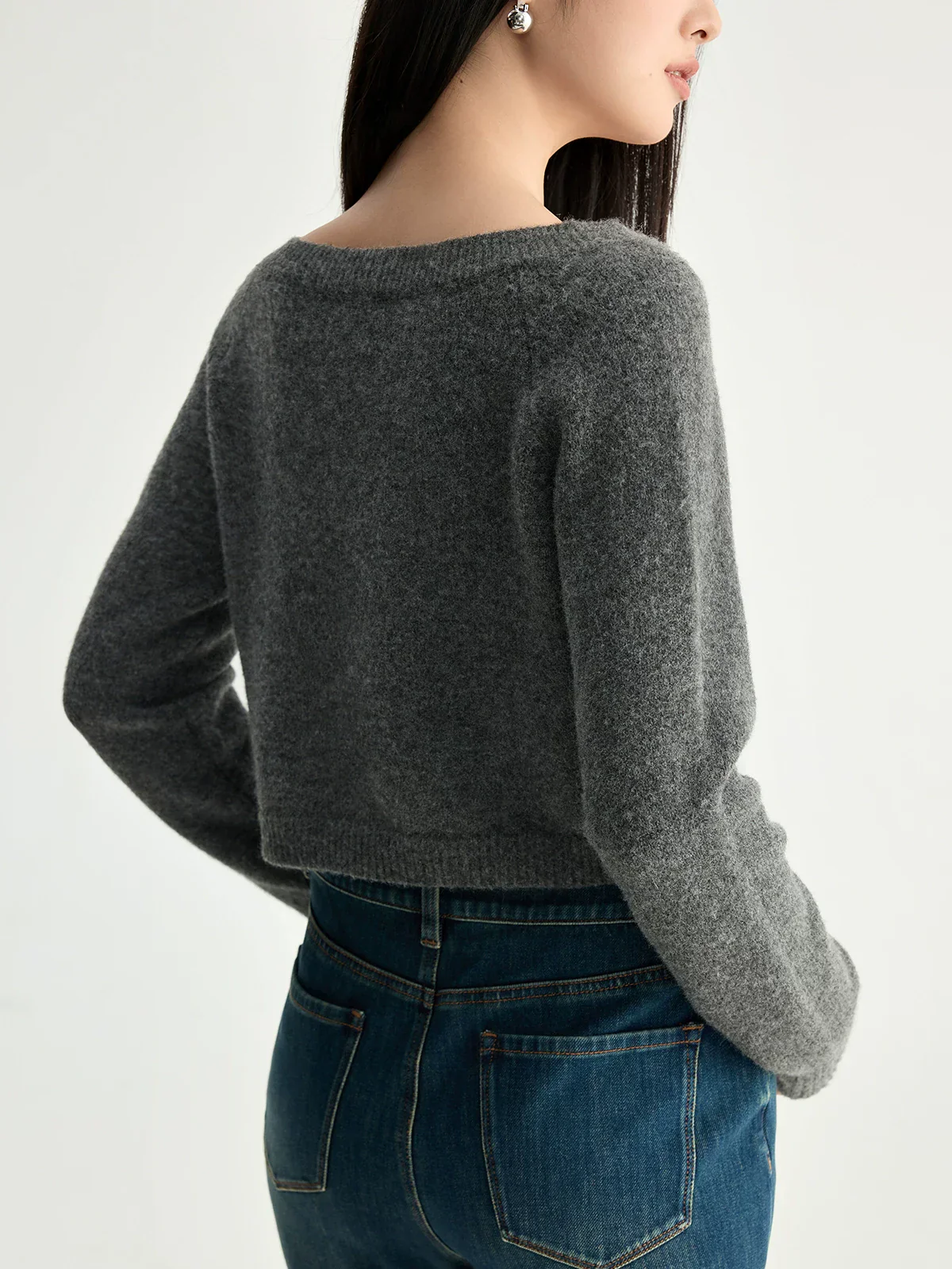 Charcoal Merino Crop Cardigan - Image 3
