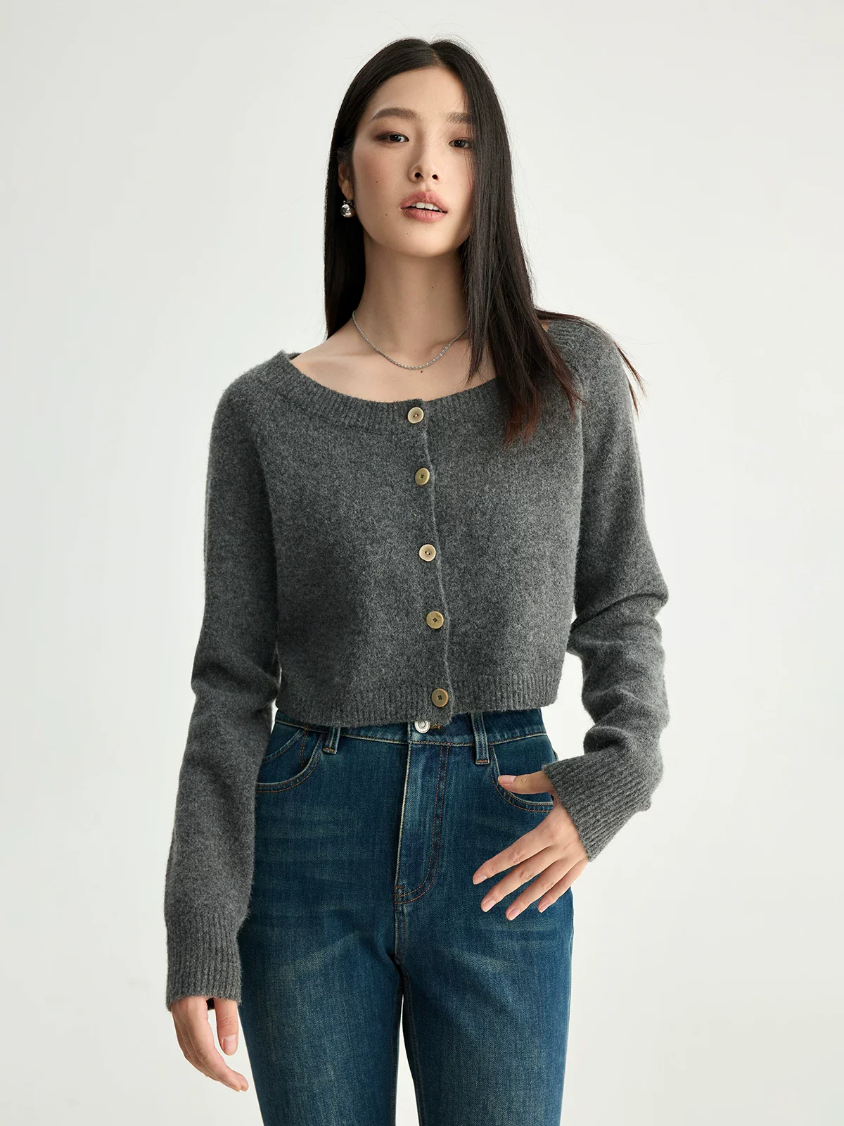 Charcoal Merino Crop Cardigan - Image 5