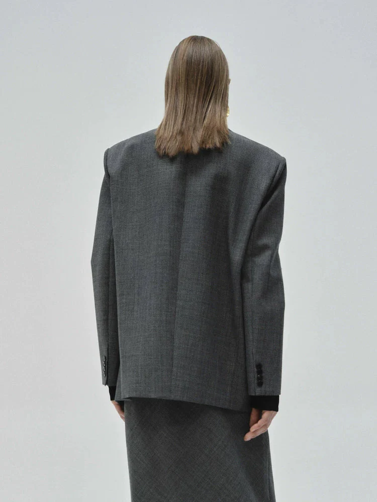 Charcoal Merino Wool Double-Breasted Blazer - Image 3