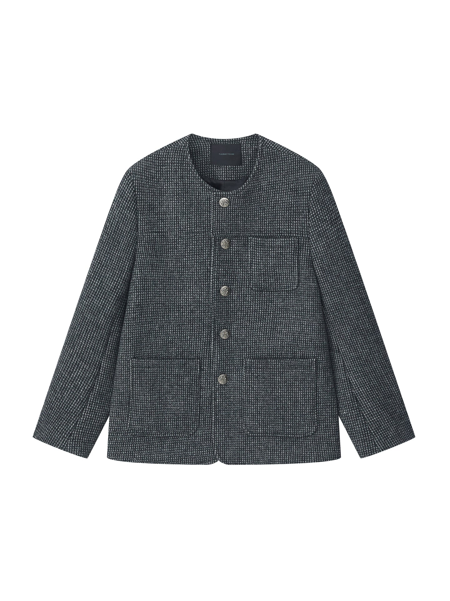 Charcoal Micro-Houndstooth Collarless Jacket - Image 5