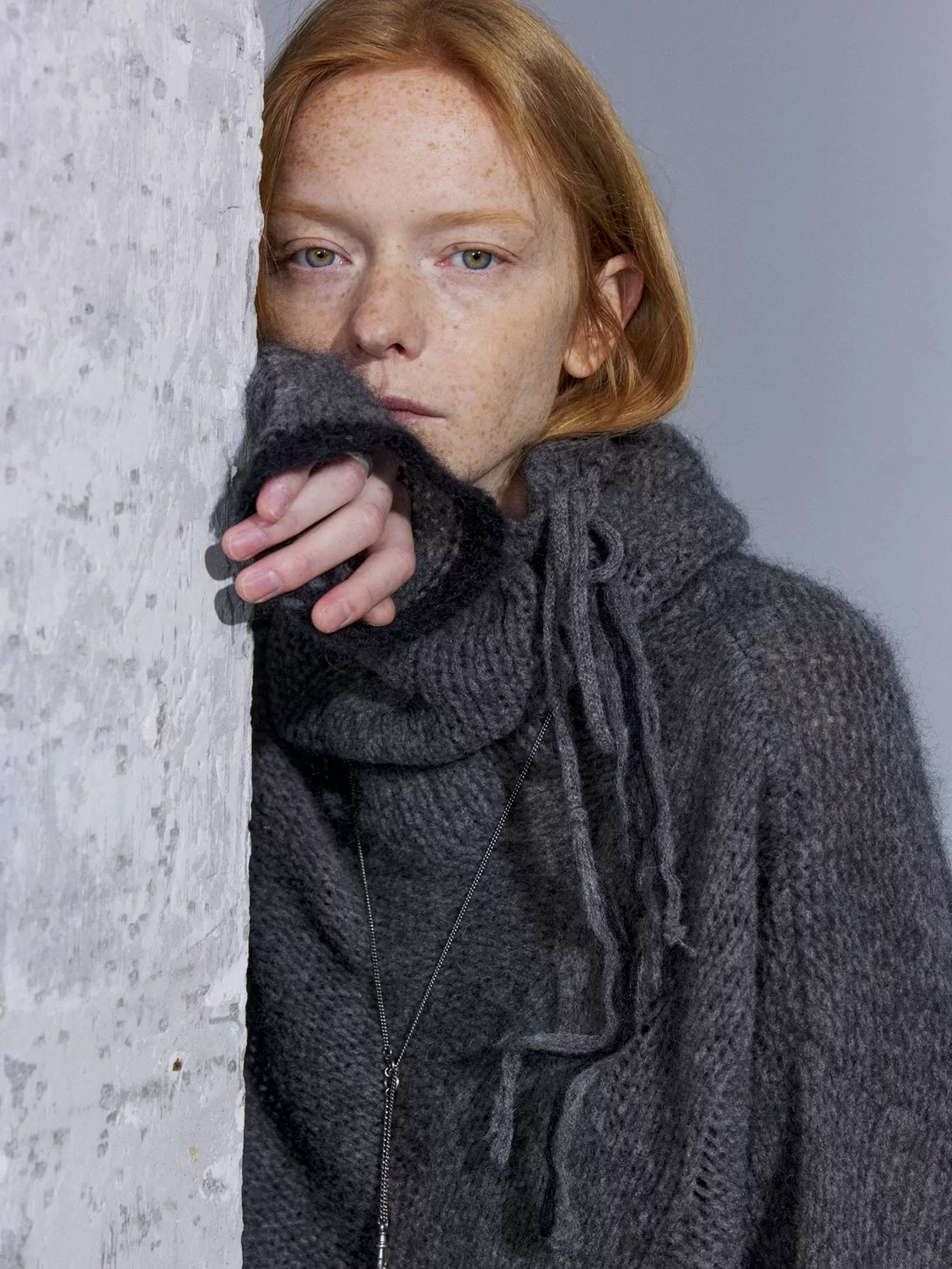 Charcoal Mohair Cowl-Tie Sweater