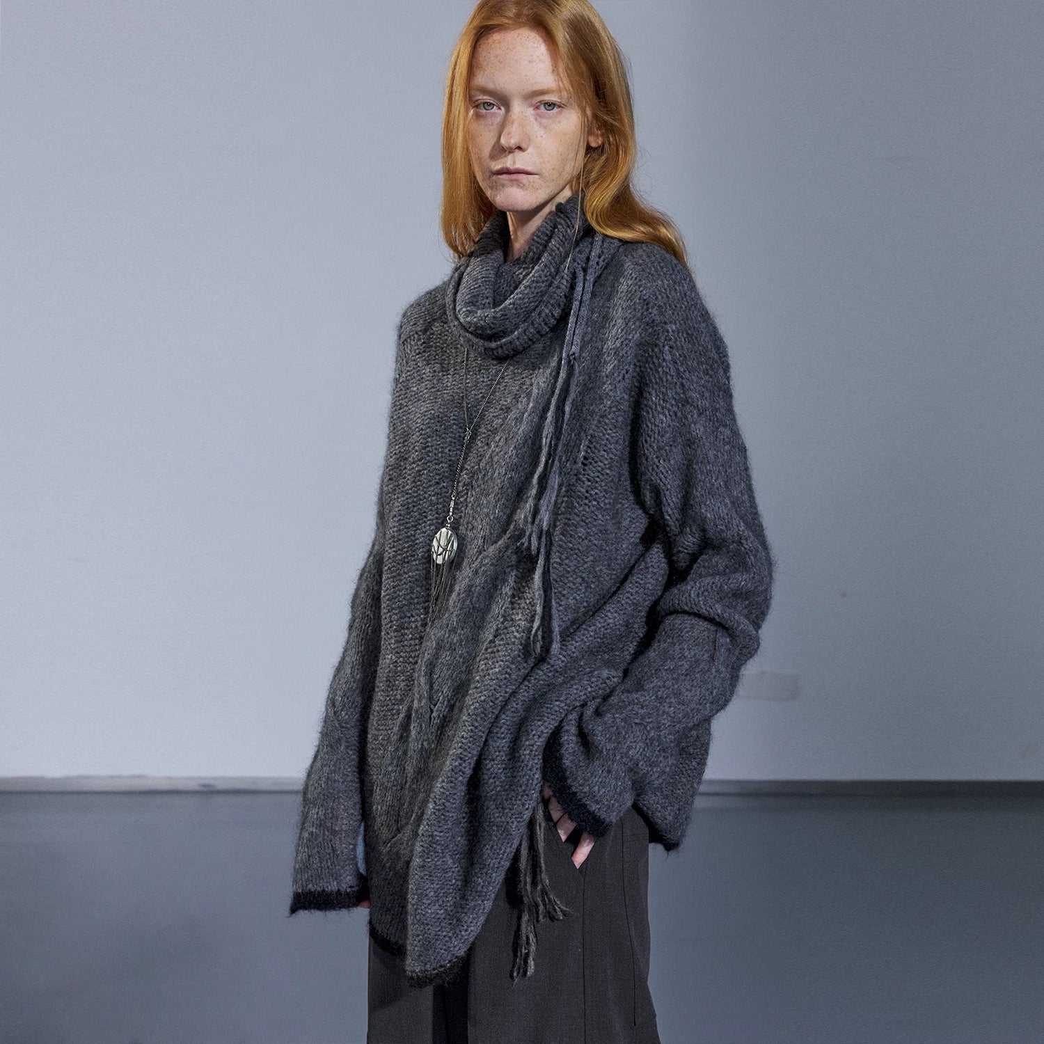 Charcoal Mohair Cowl-Tie Sweater - Image 6