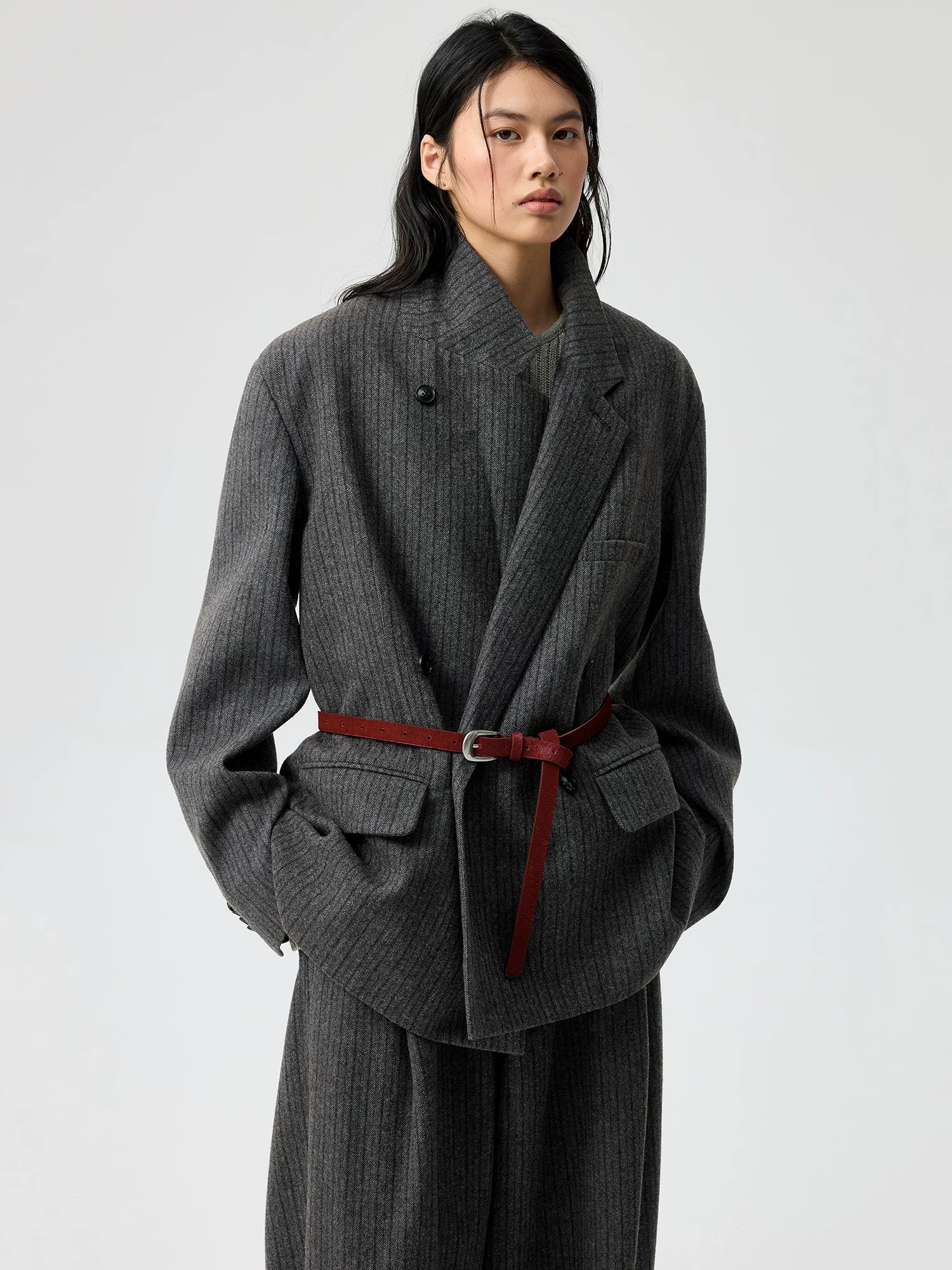 Charcoal Pinstripe Double-Breasted Blazer - Image 2