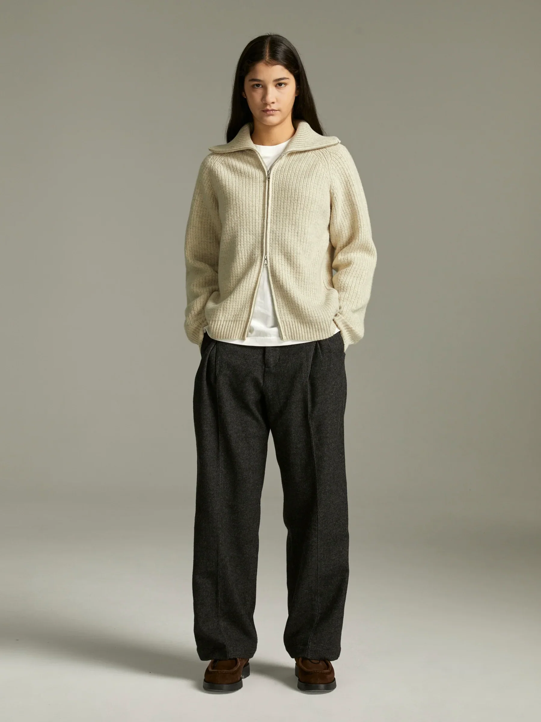 Charcoal Pleated Wool Trousers - Image 3