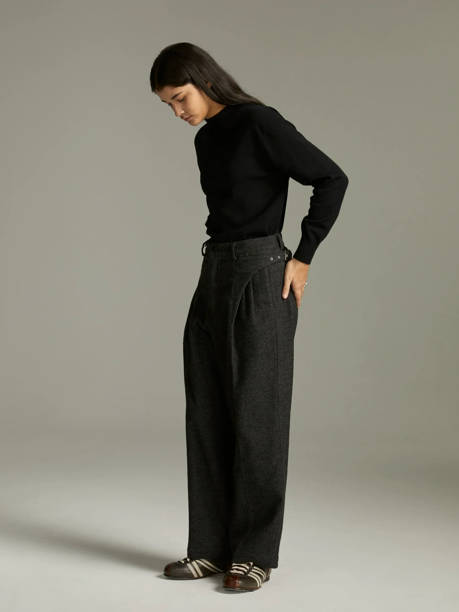 Charcoal Pleated Wool Trousers - Image 4