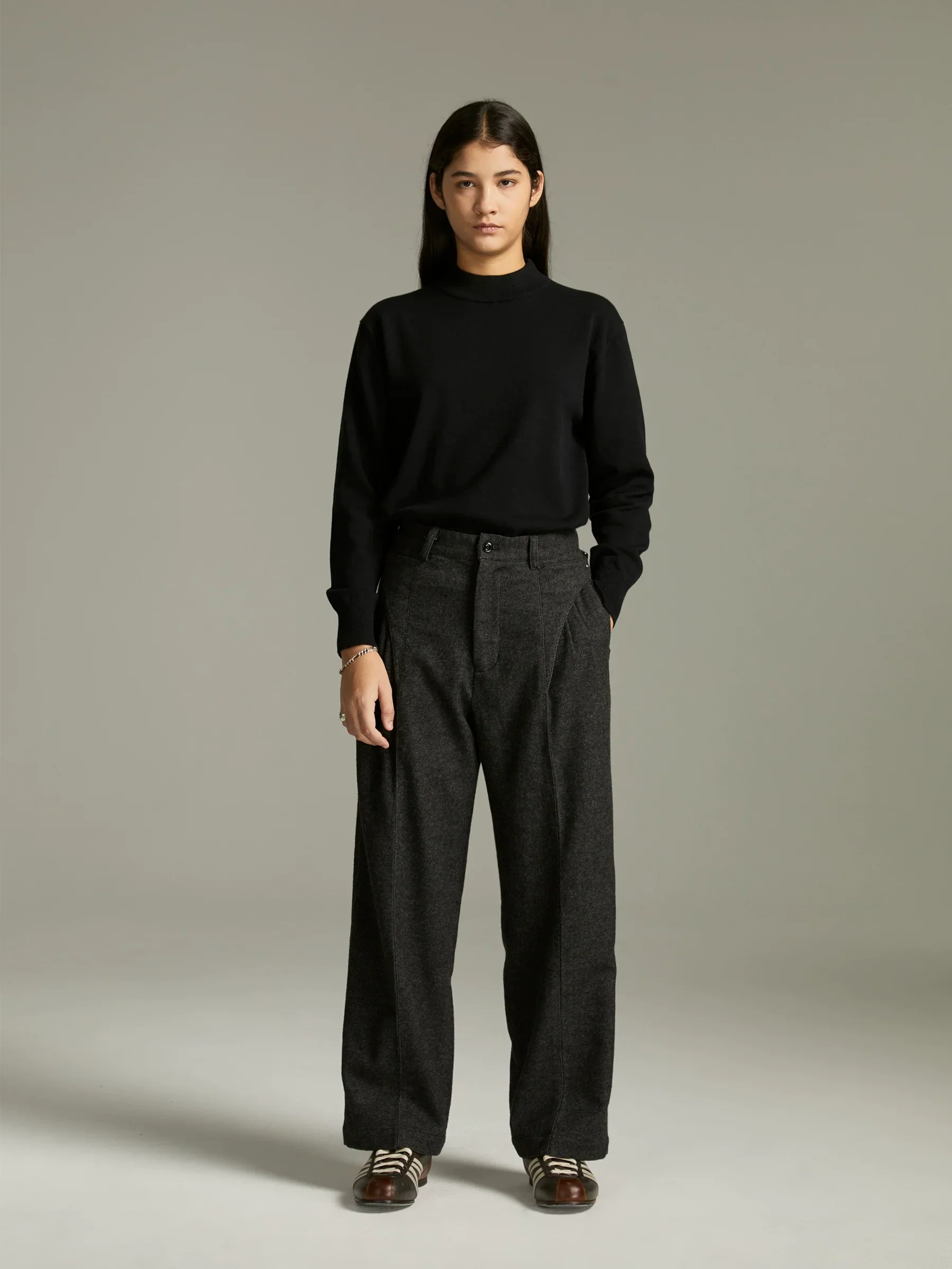 Charcoal Pleated Wool Trousers - Image 5