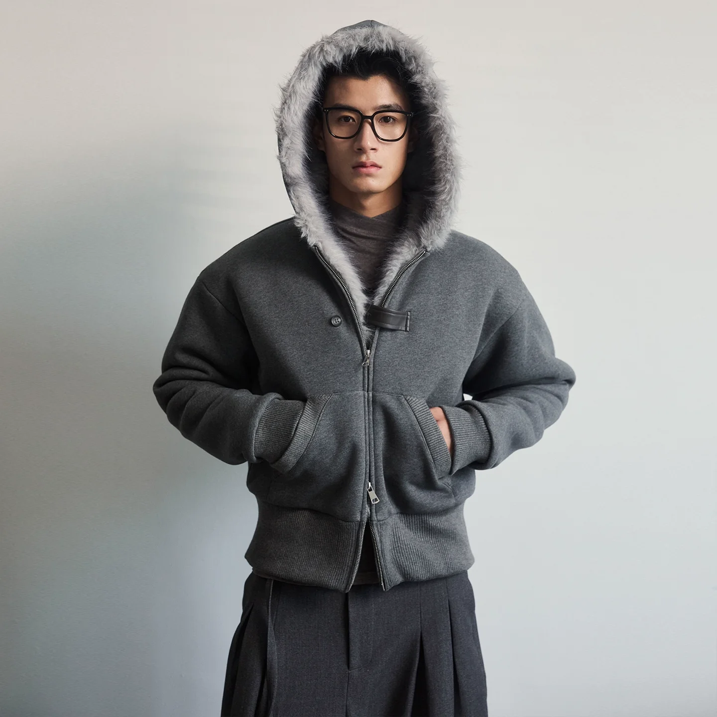 Charcoal Plush-Lined Hooded Zip Jacket - Image 4