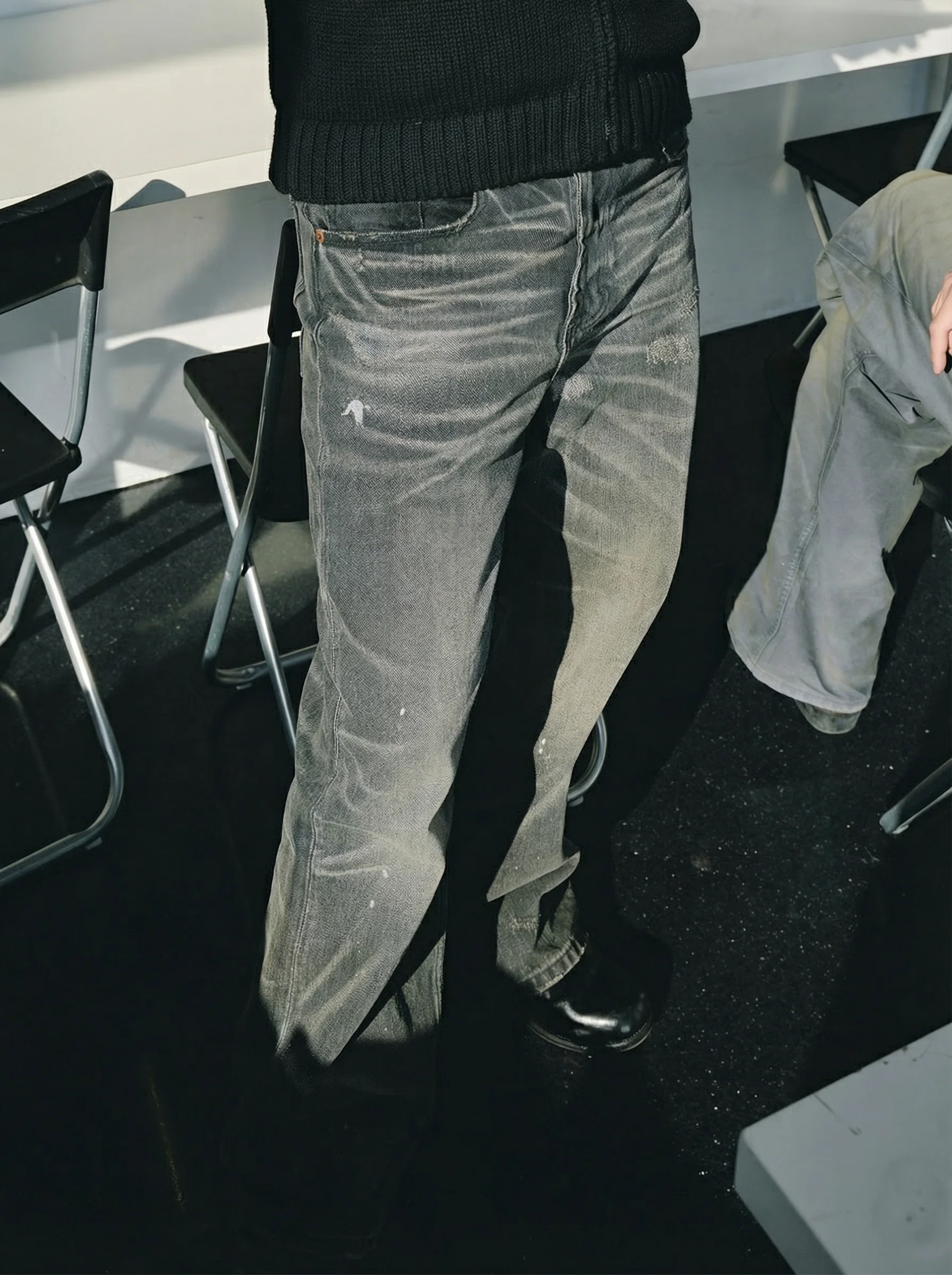 Charcoal Ripple-Wash Wide-Leg Jeans - Image 6