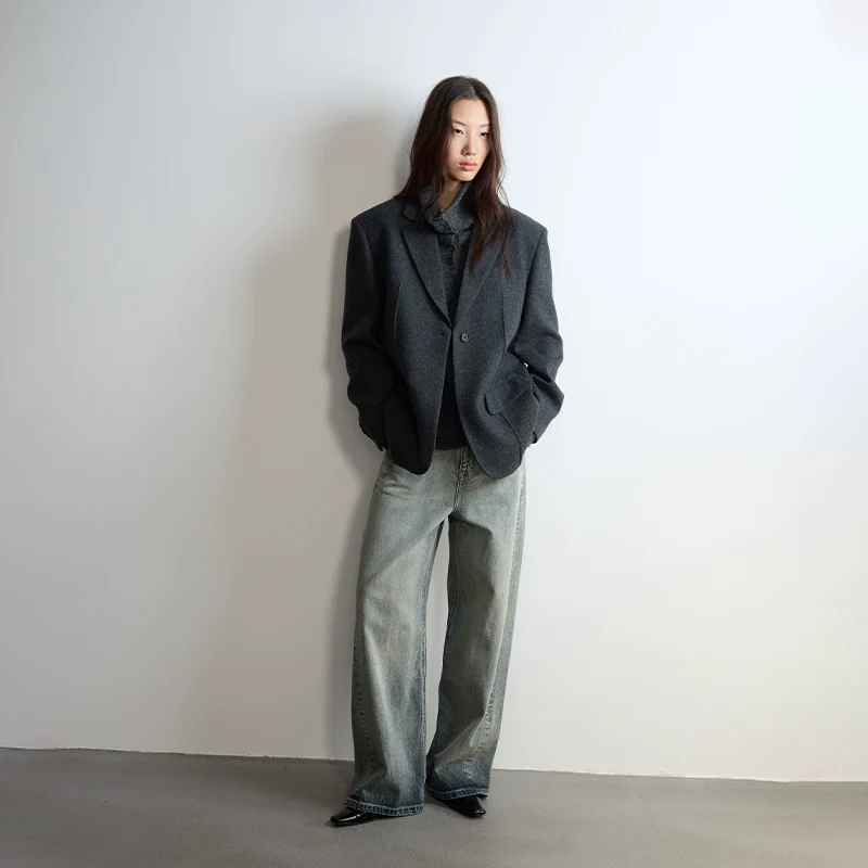 Charcoal Single-Button Wool Blazer - Image 5