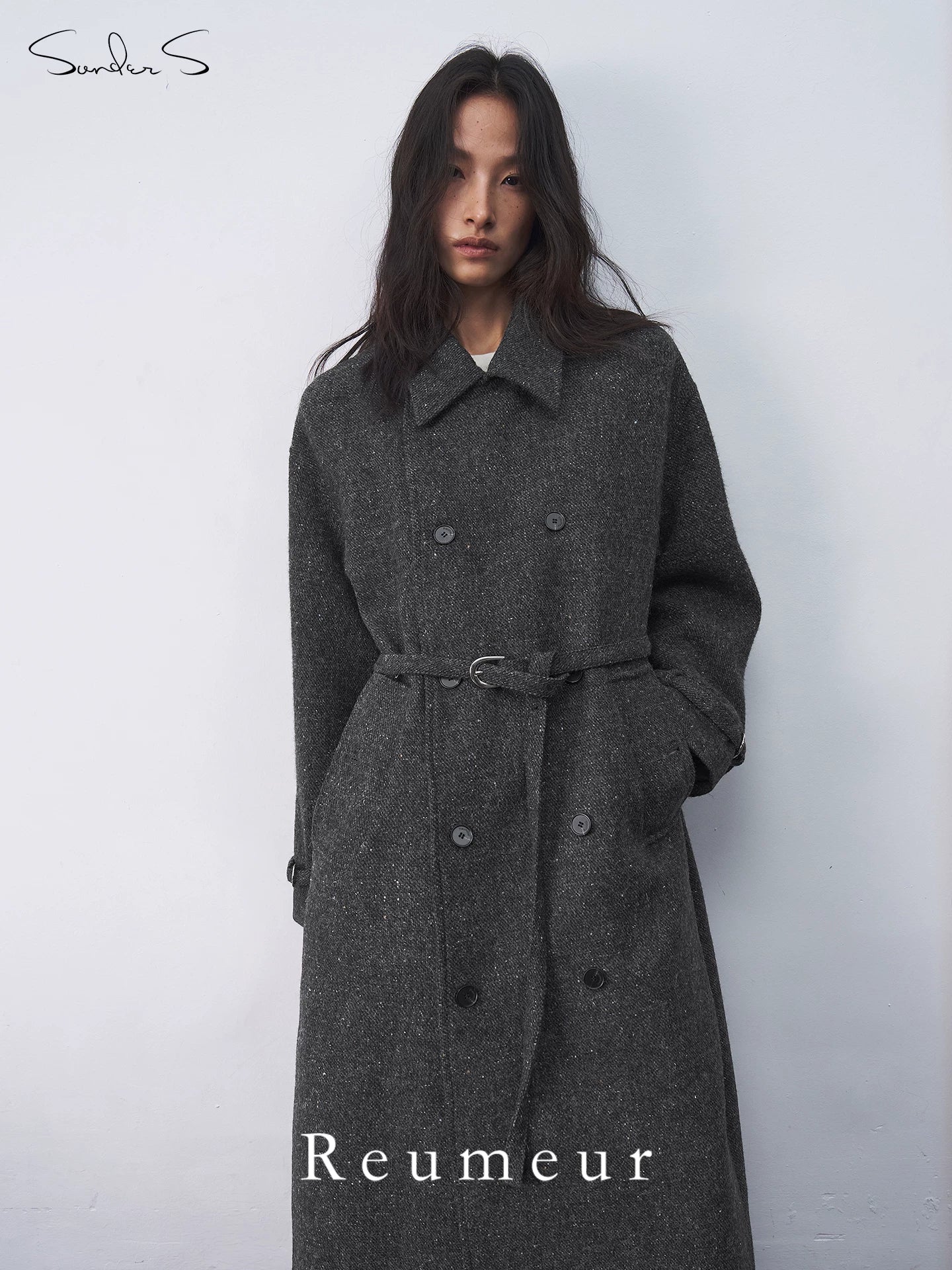 Charcoal Wool-Blend Belted Overcoat - Image 3