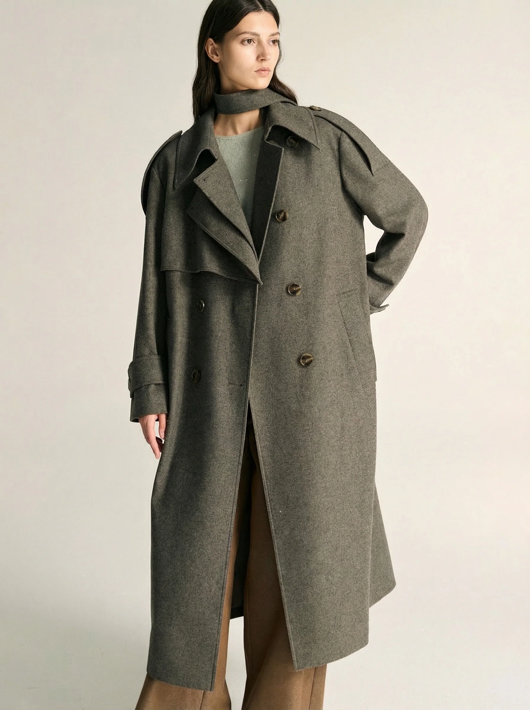 Charcoal Wool-Blend Trench Coat - Image 3