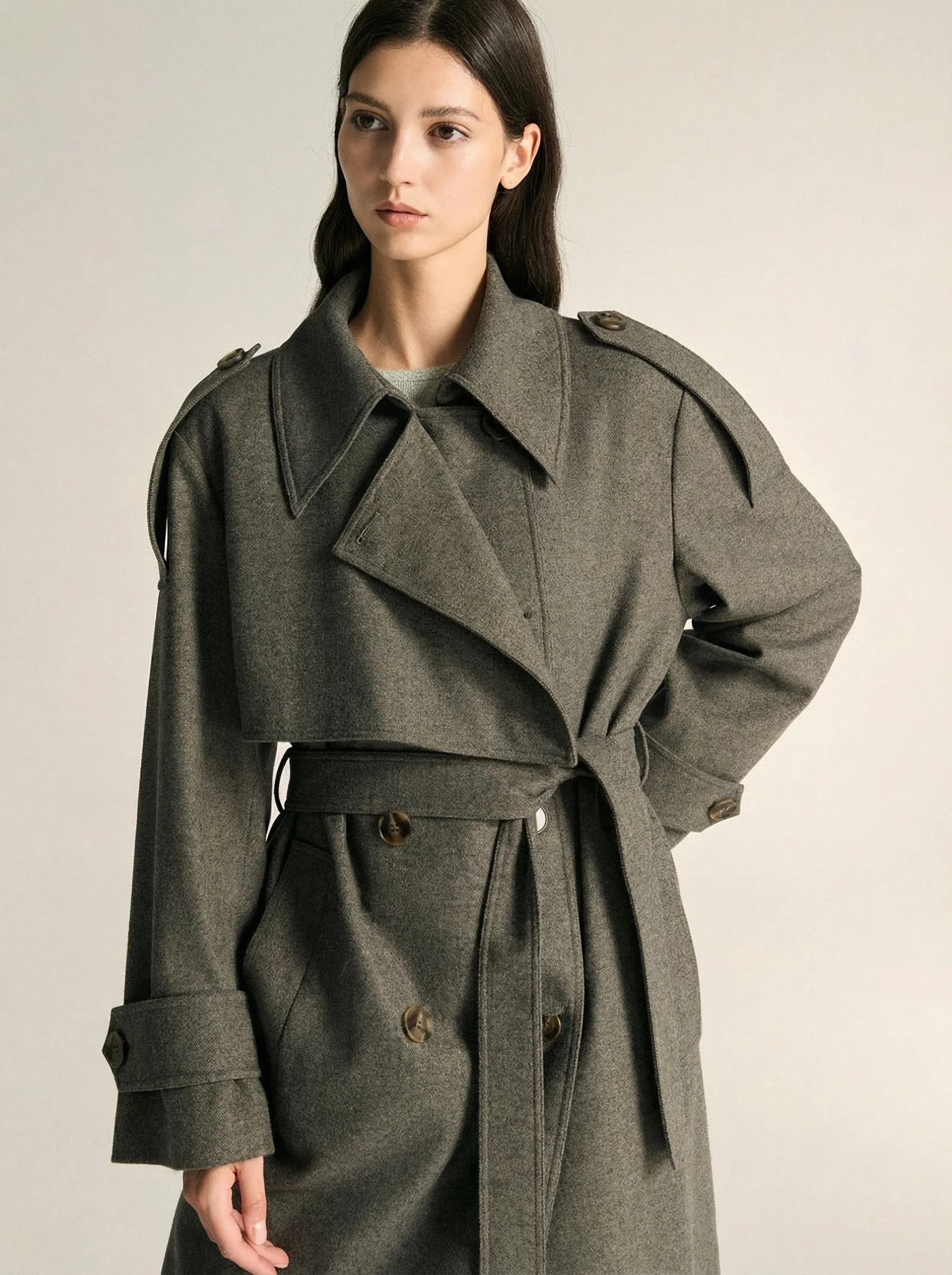 Charcoal Wool-Blend Trench Coat - Image 4