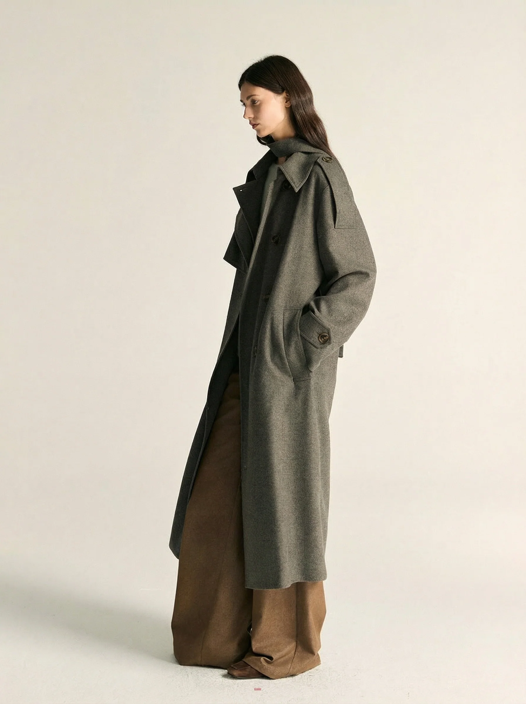 Charcoal Wool-Blend Trench Coat - Image 5