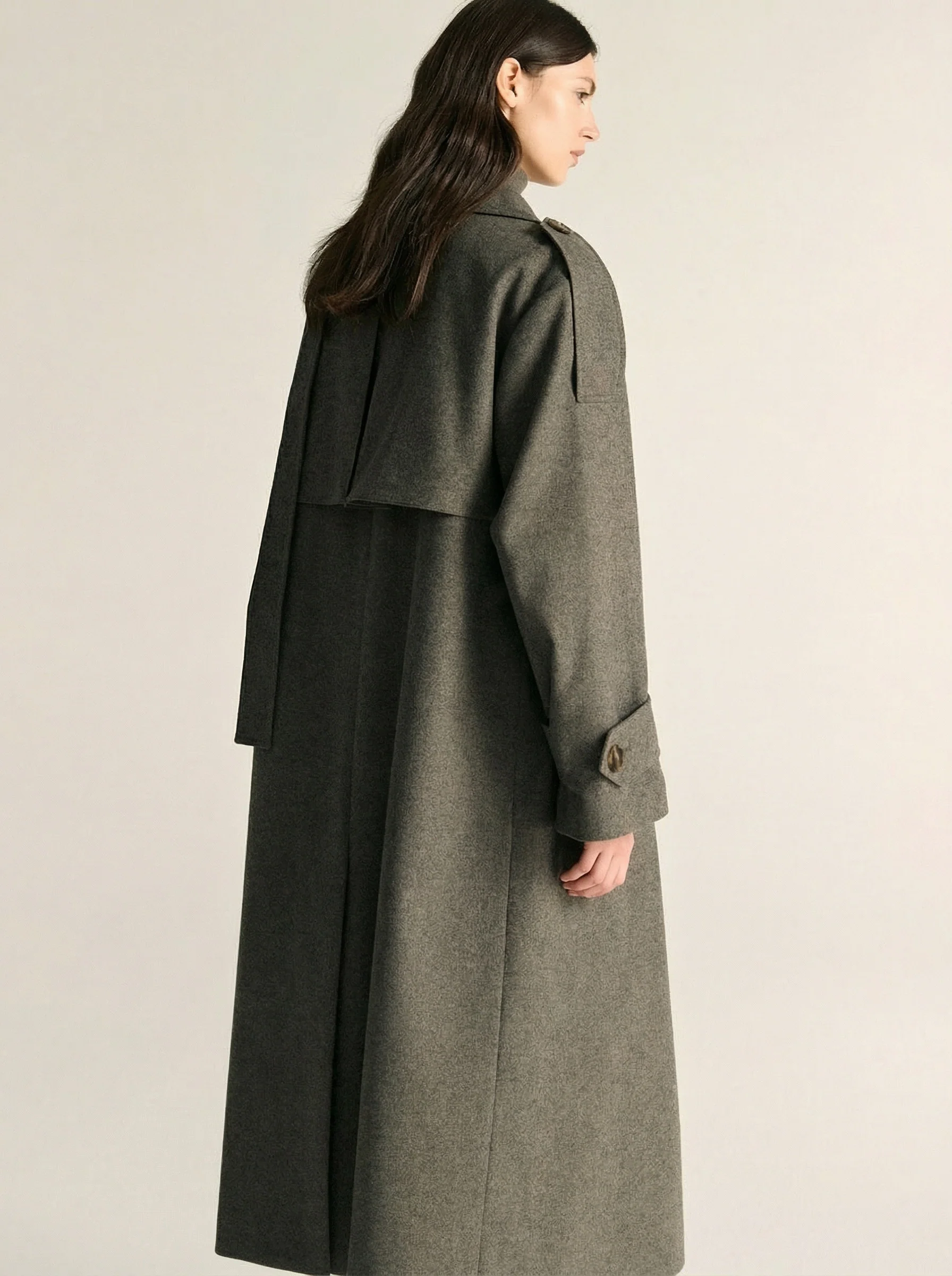 Charcoal Wool-Blend Trench Coat - Image 6