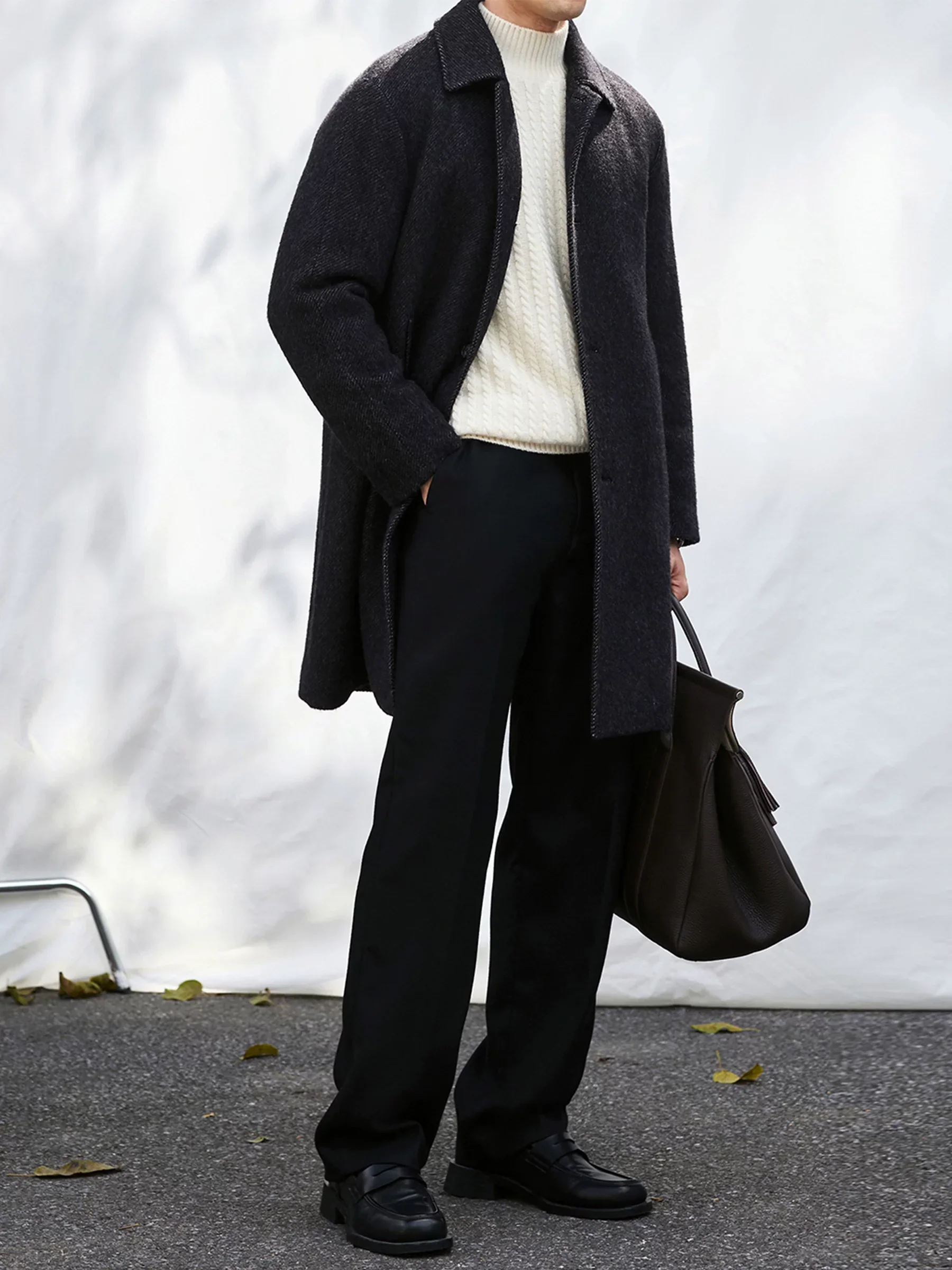 Charcoal Wool-Cashmere-Alpaca Overcoat