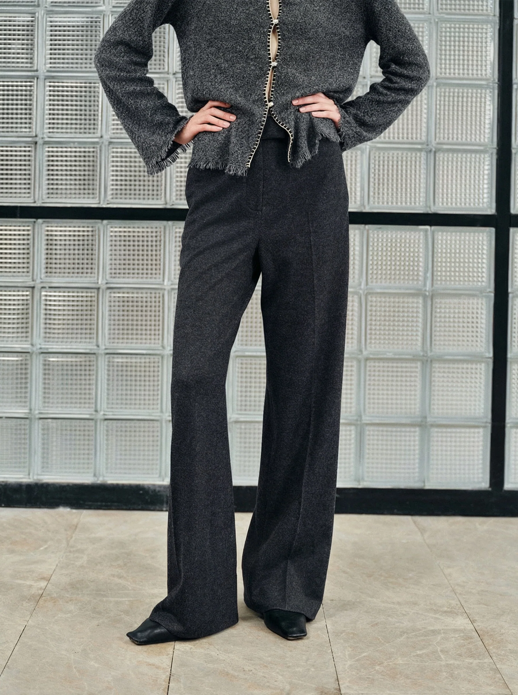 Charcoal Wool-Cashmere Straight-Leg Trousers - Image 5