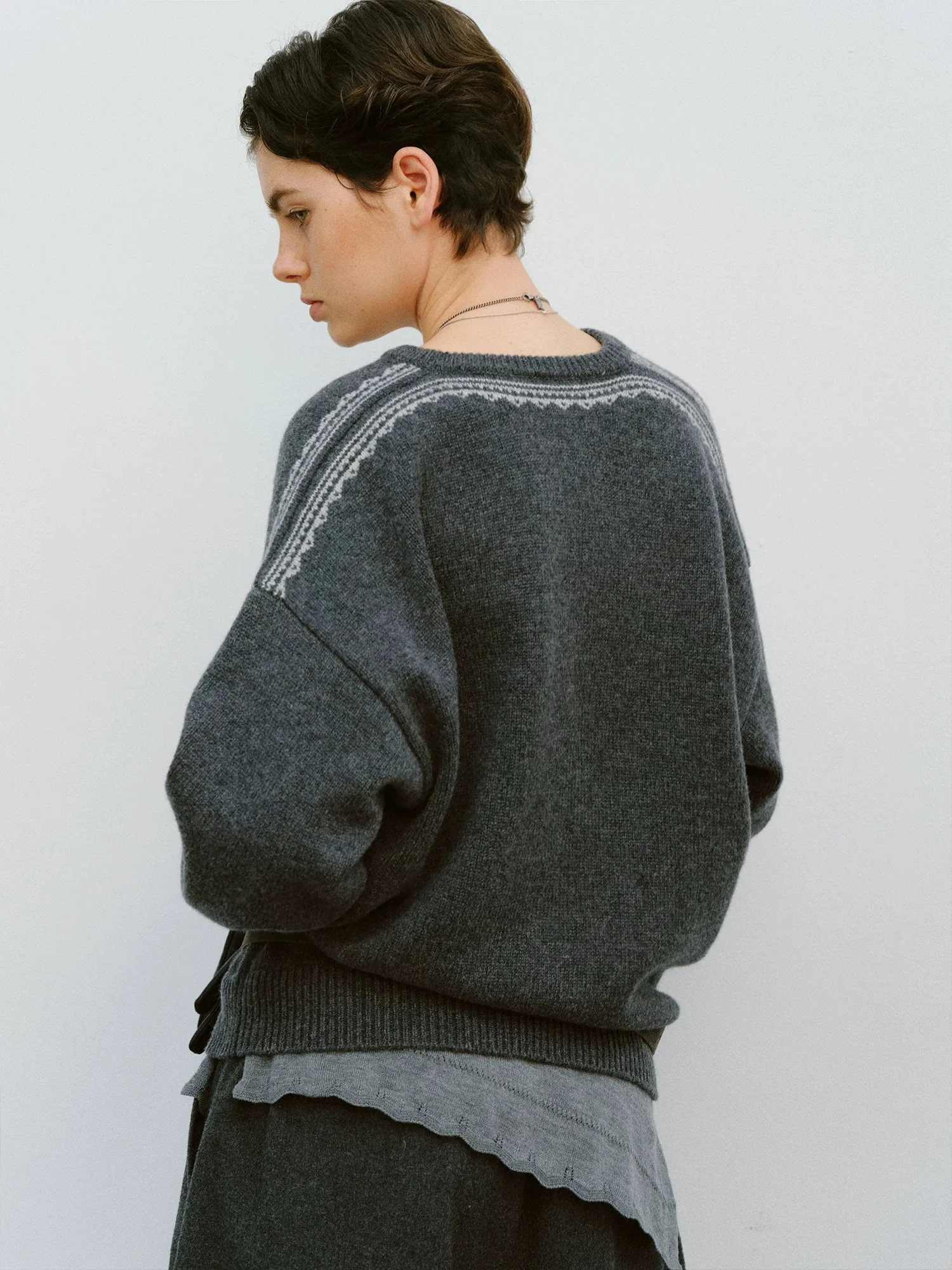 Charcoal Wool V-neck Sweater - Image 3