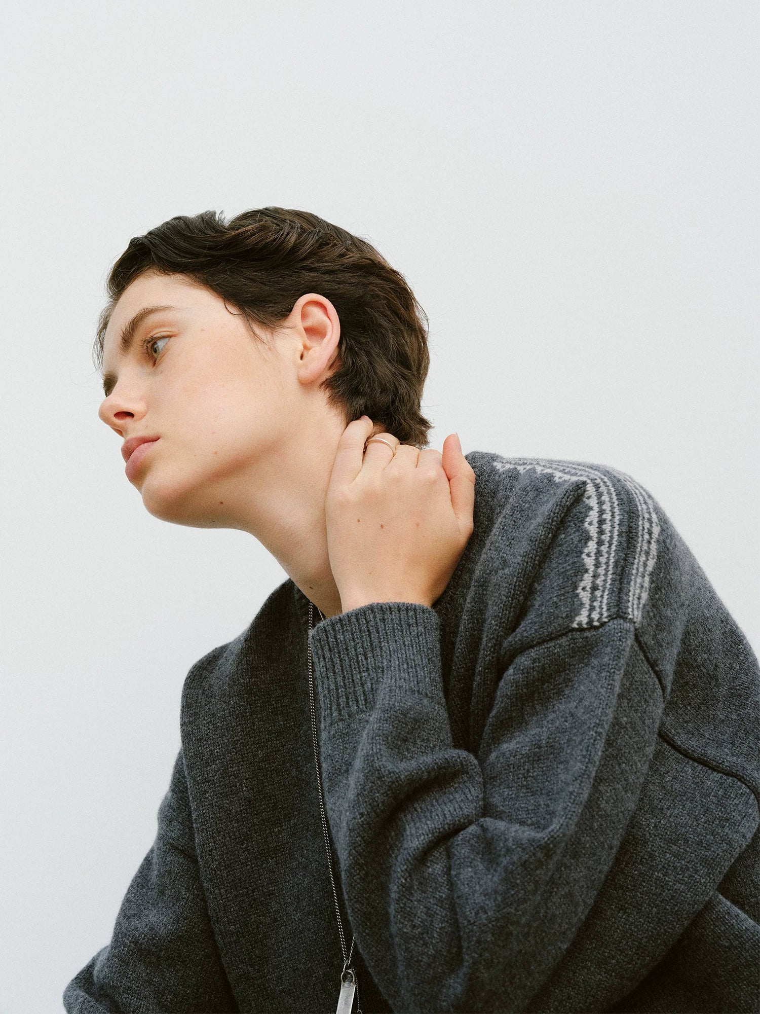 Charcoal Wool V-neck Sweater - Image 6