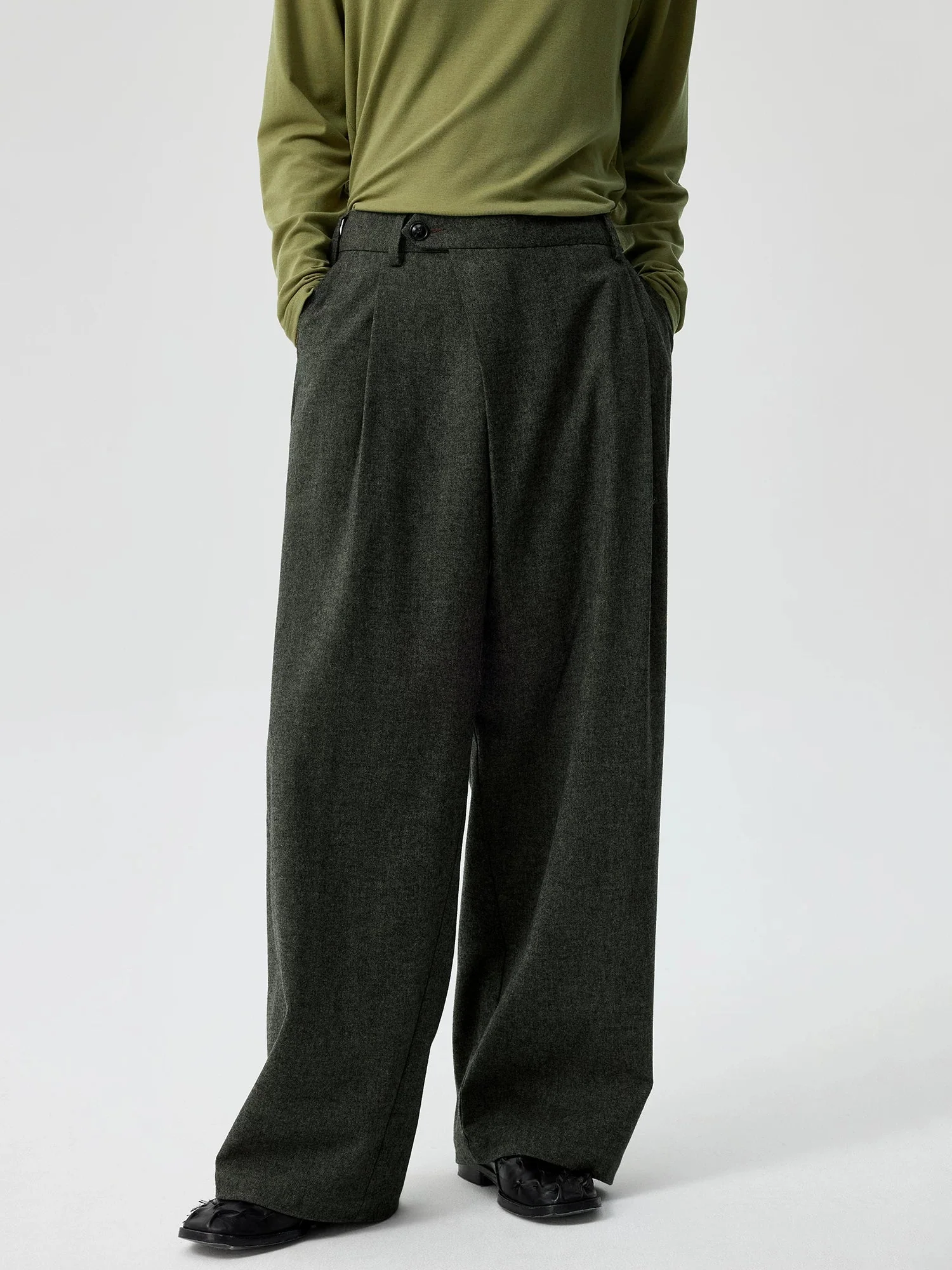 Charcoal Wool Wide-Leg Trousers - Image 4