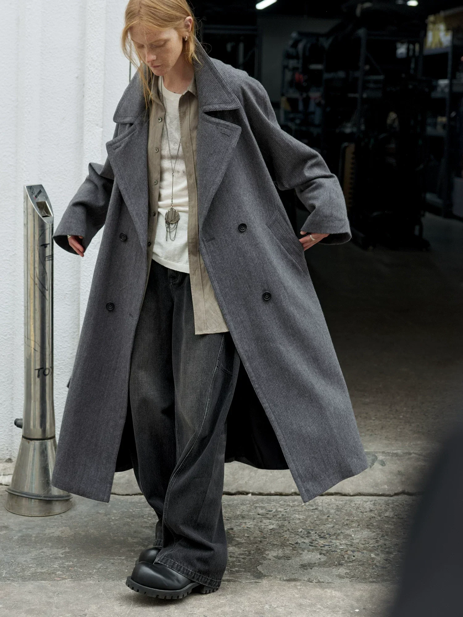Charcoal Yak Wool Belted Overcoat