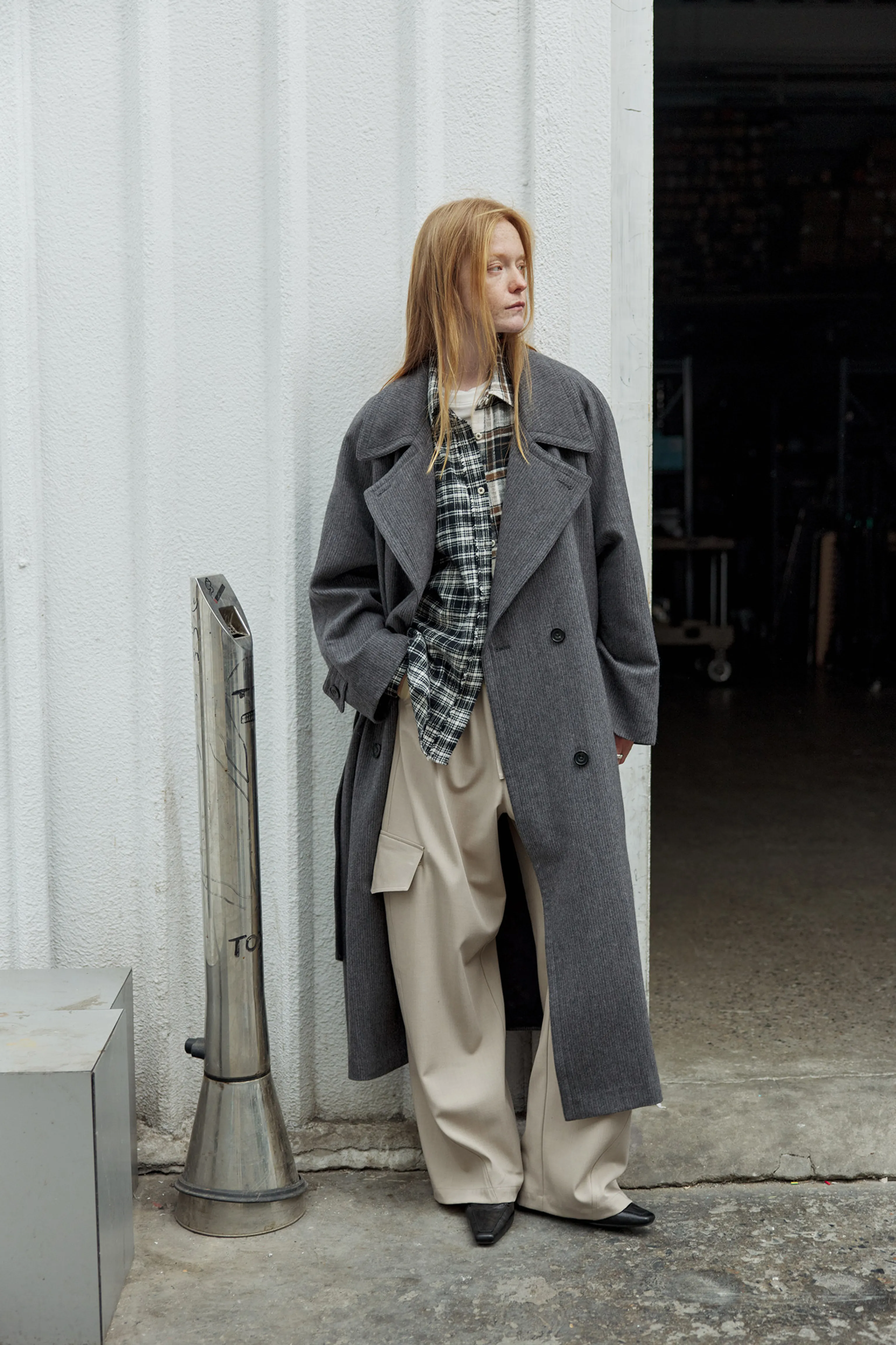 Charcoal Yak Wool Belted Overcoat - Image 7
