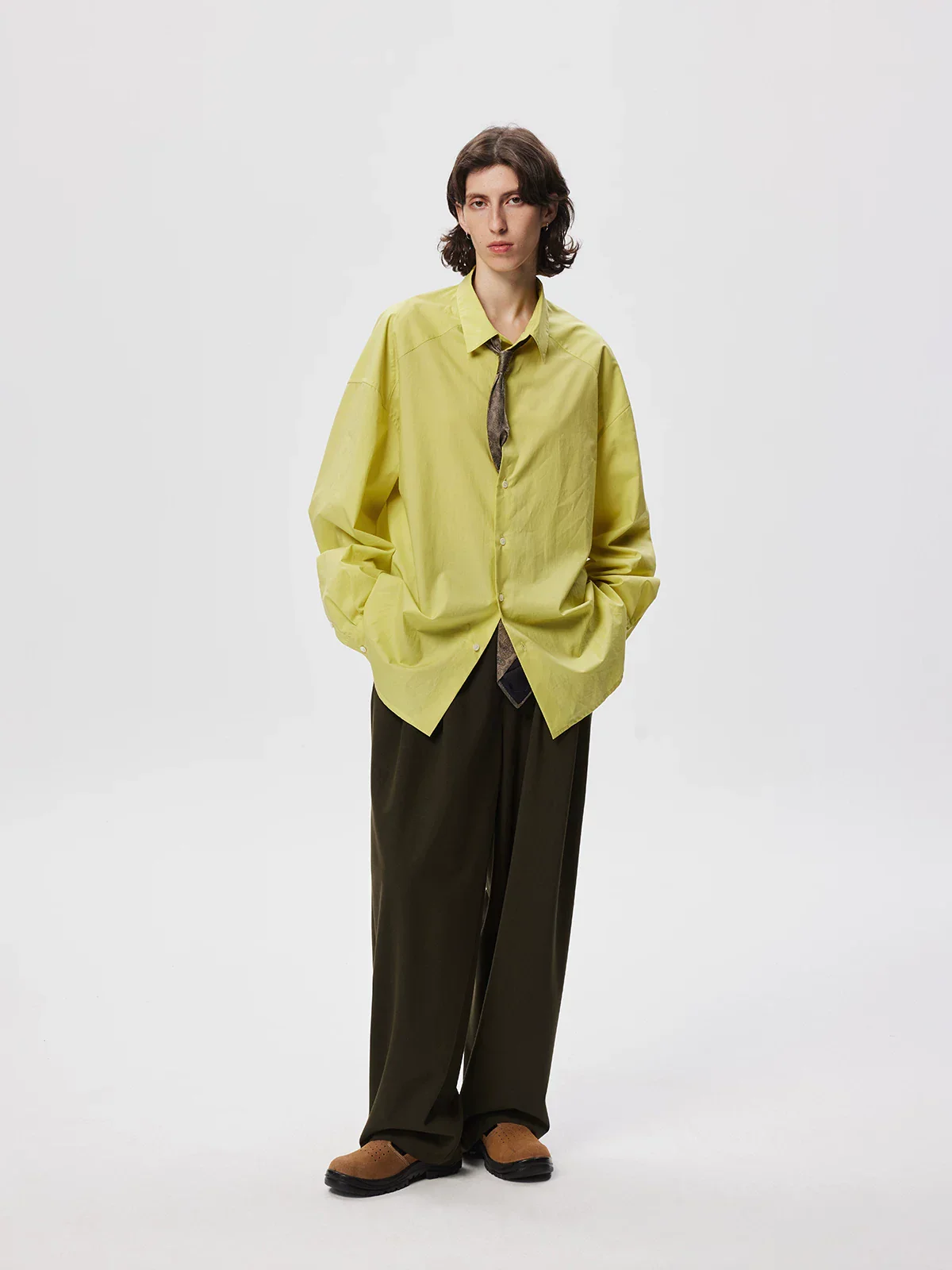 Chartreuse Cross-Yoke Long-Sleeve Shirt - Image 3