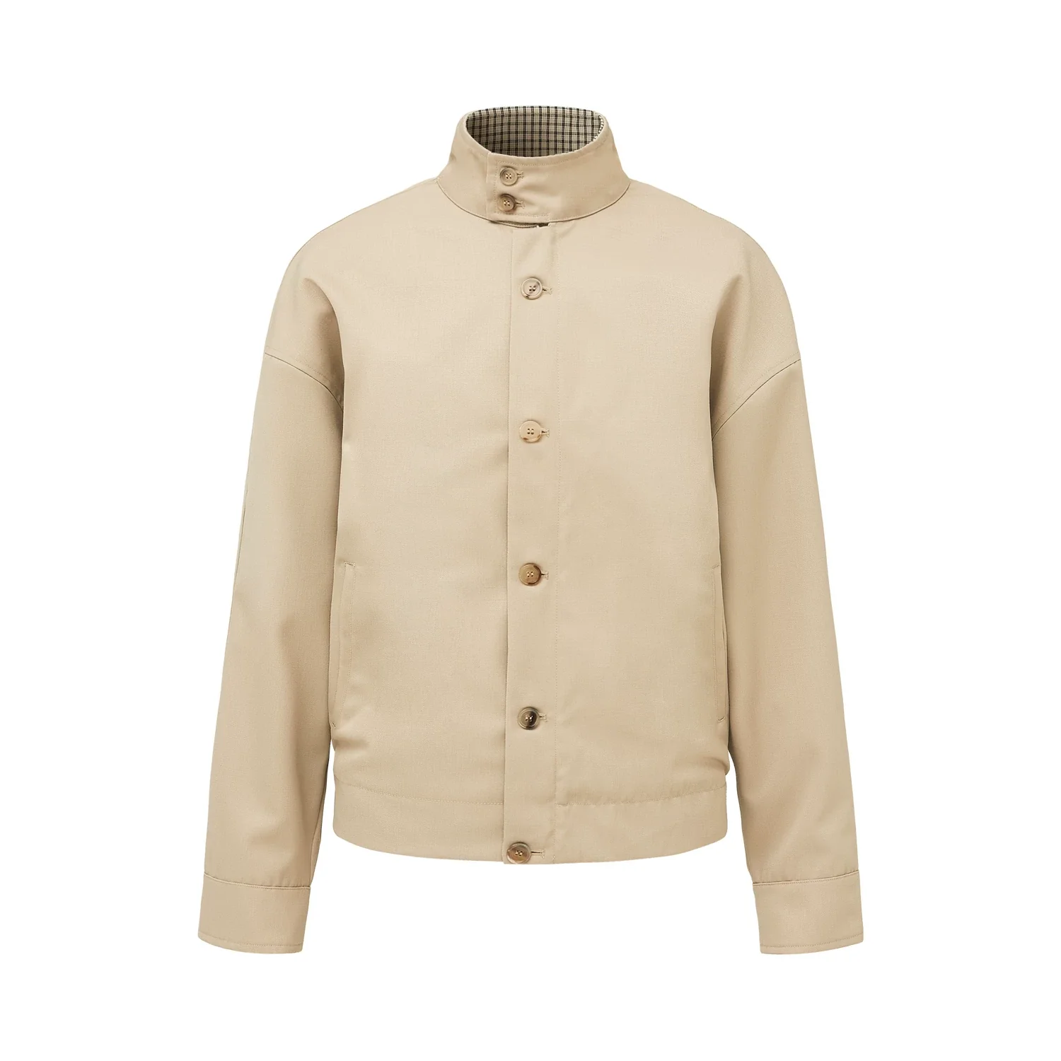 Check-Trim Wool Harrington Jacket - Image 9