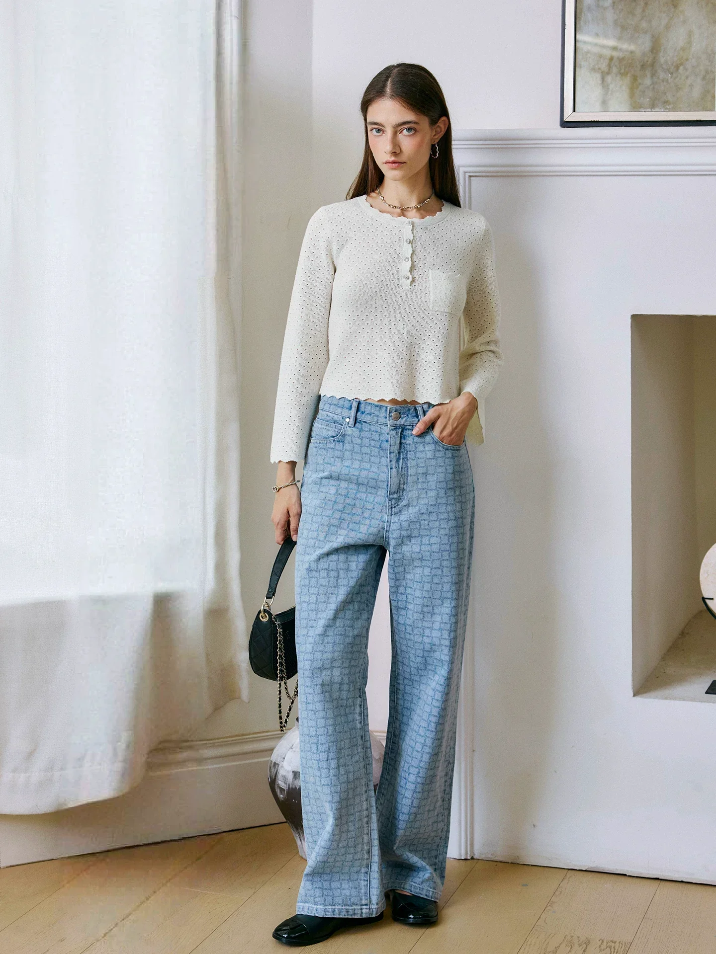 Check Wide-Leg Jeans - Image 2
