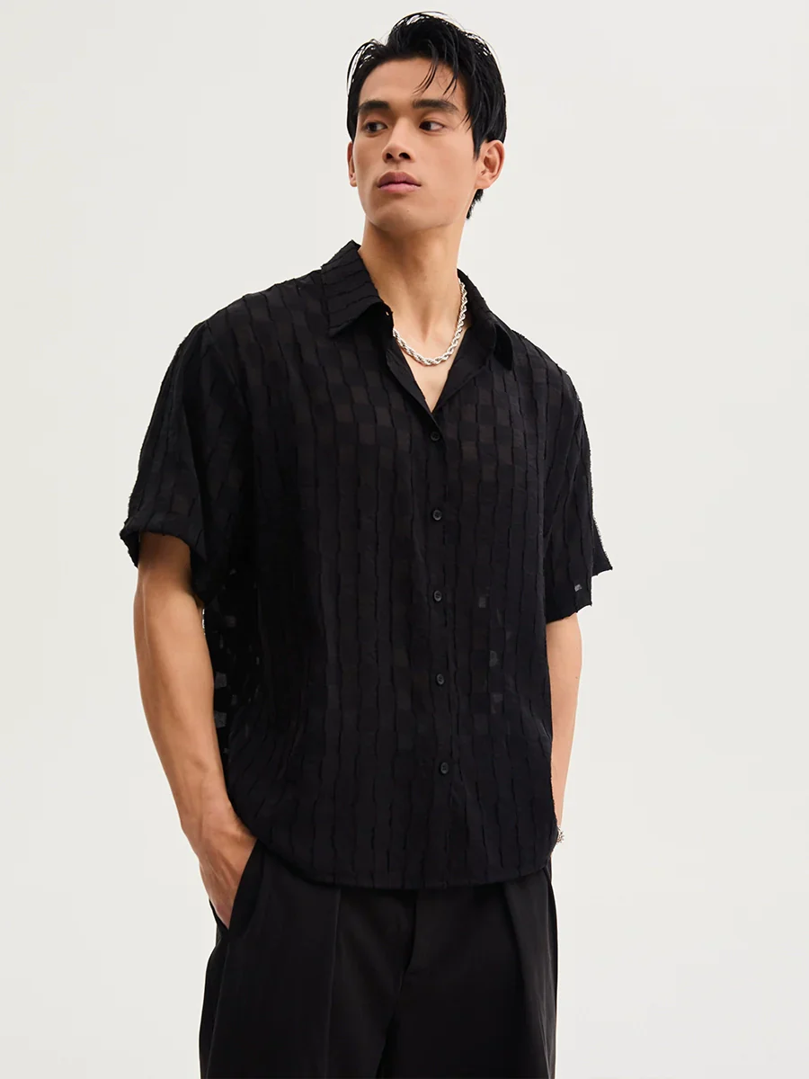 Checkerboard Jacquard Short-Sleeve Shirt - Image 2