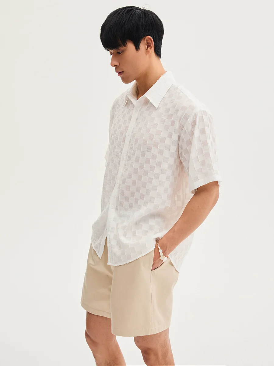Checkerboard Jacquard Short-Sleeve Shirt - Image 5