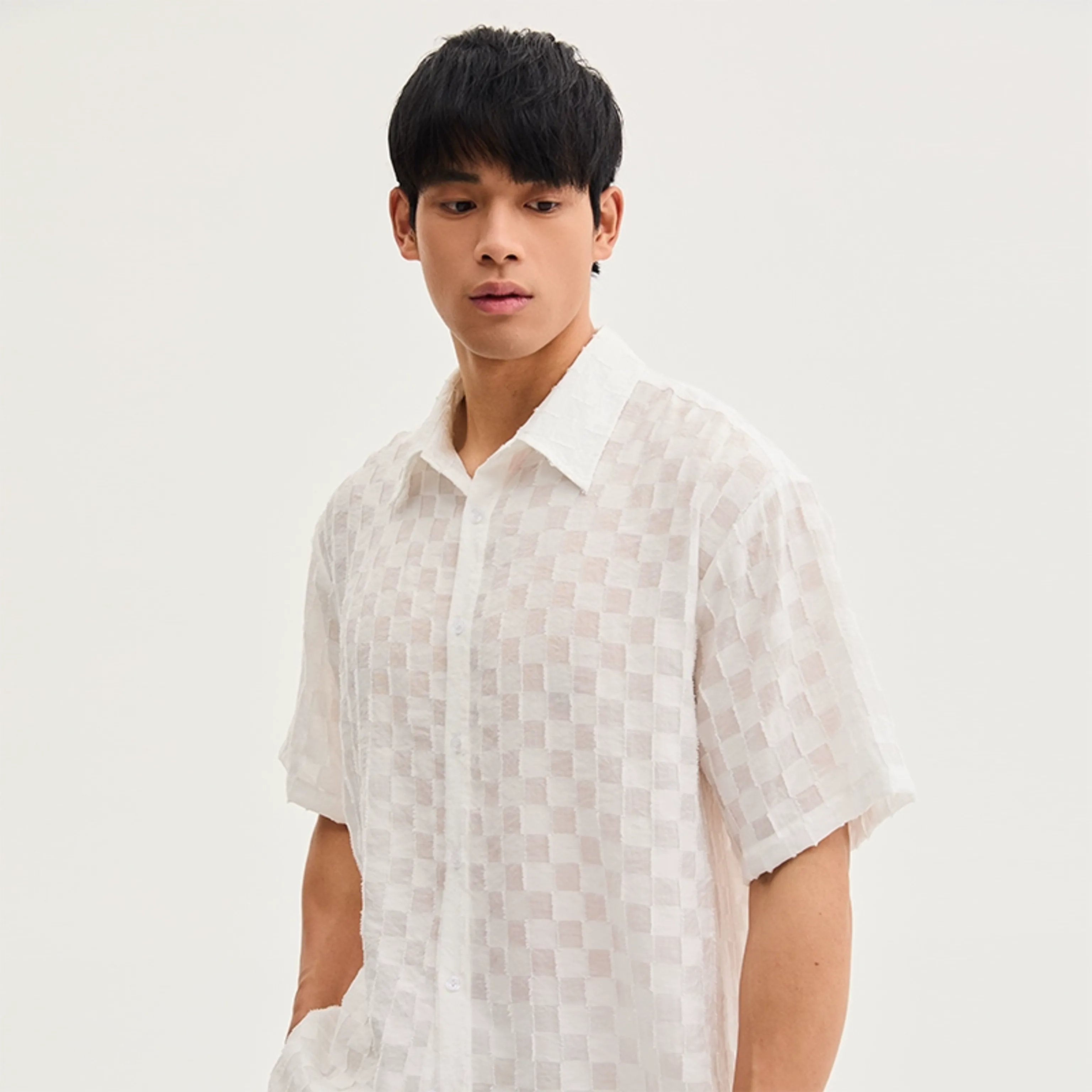 Checkerboard Jacquard Short-Sleeve Shirt - Image 7