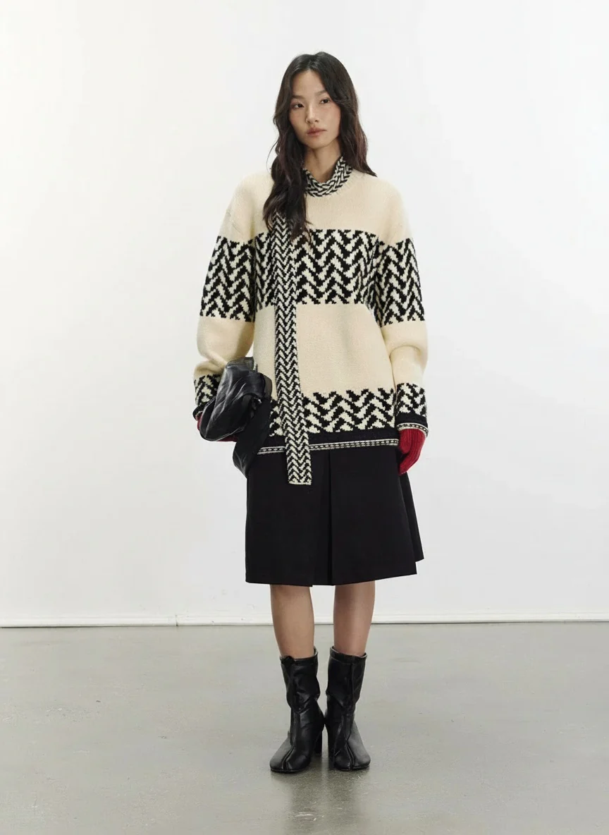 Chevron Jacquard Wool-Blend Pullover - Image 4