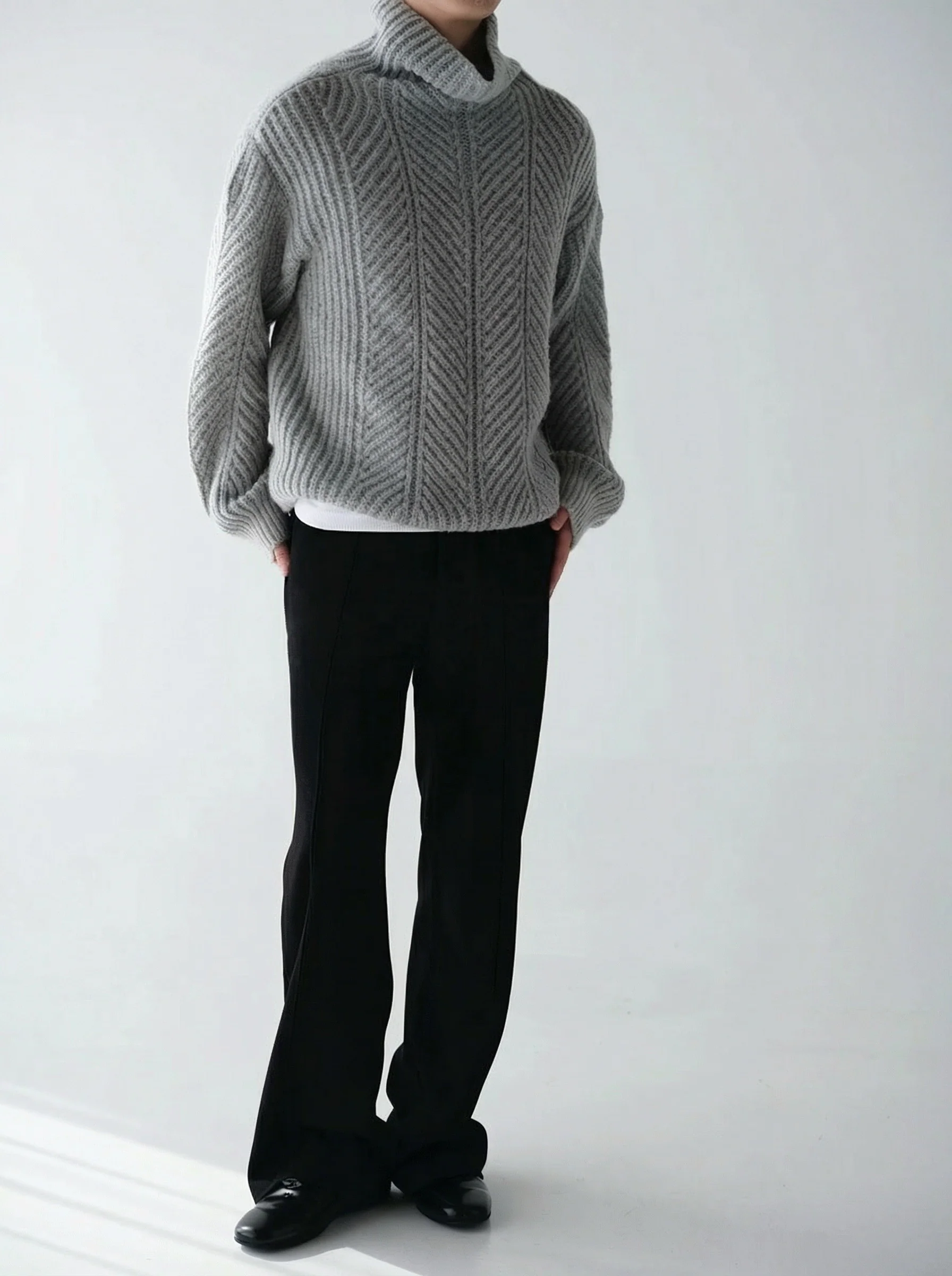 Chevron Rib Merino Drawcord Turtleneck - Image 3