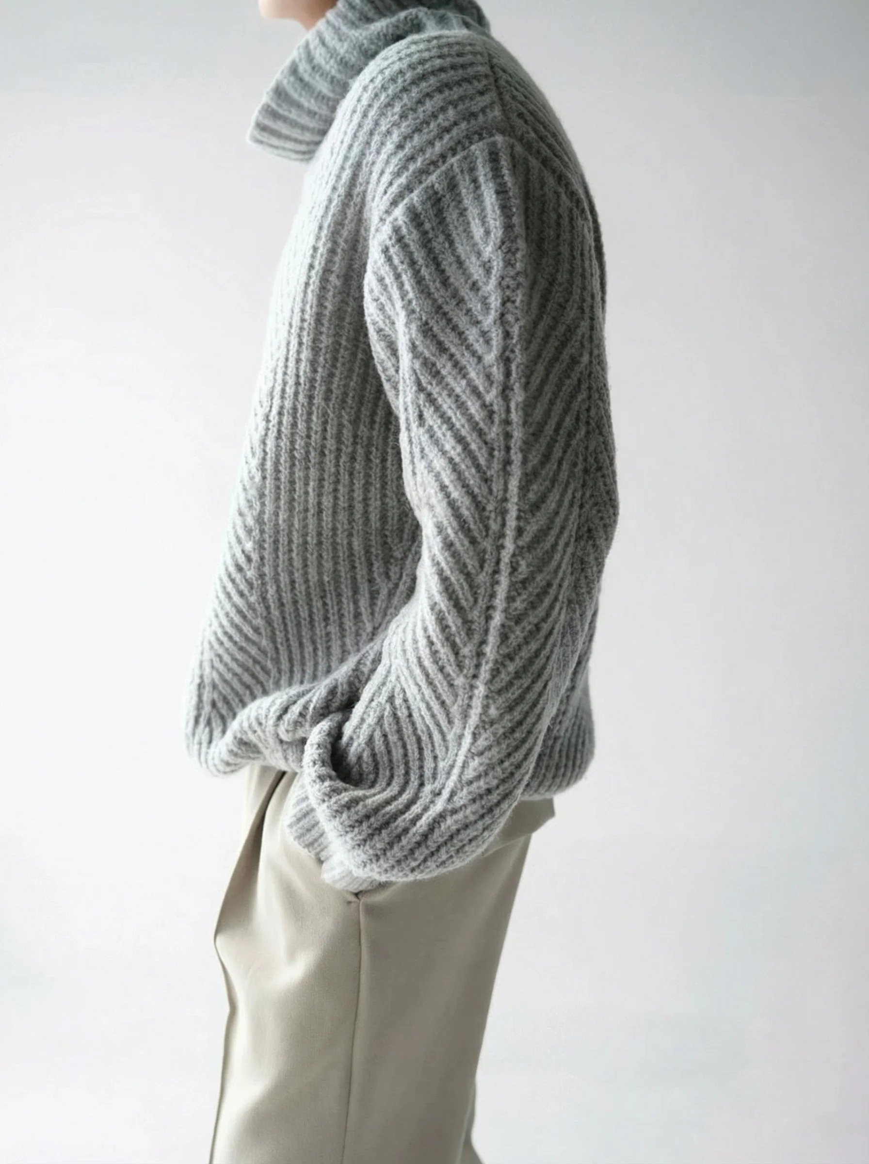 Chevron Rib Merino Drawcord Turtleneck - Image 4