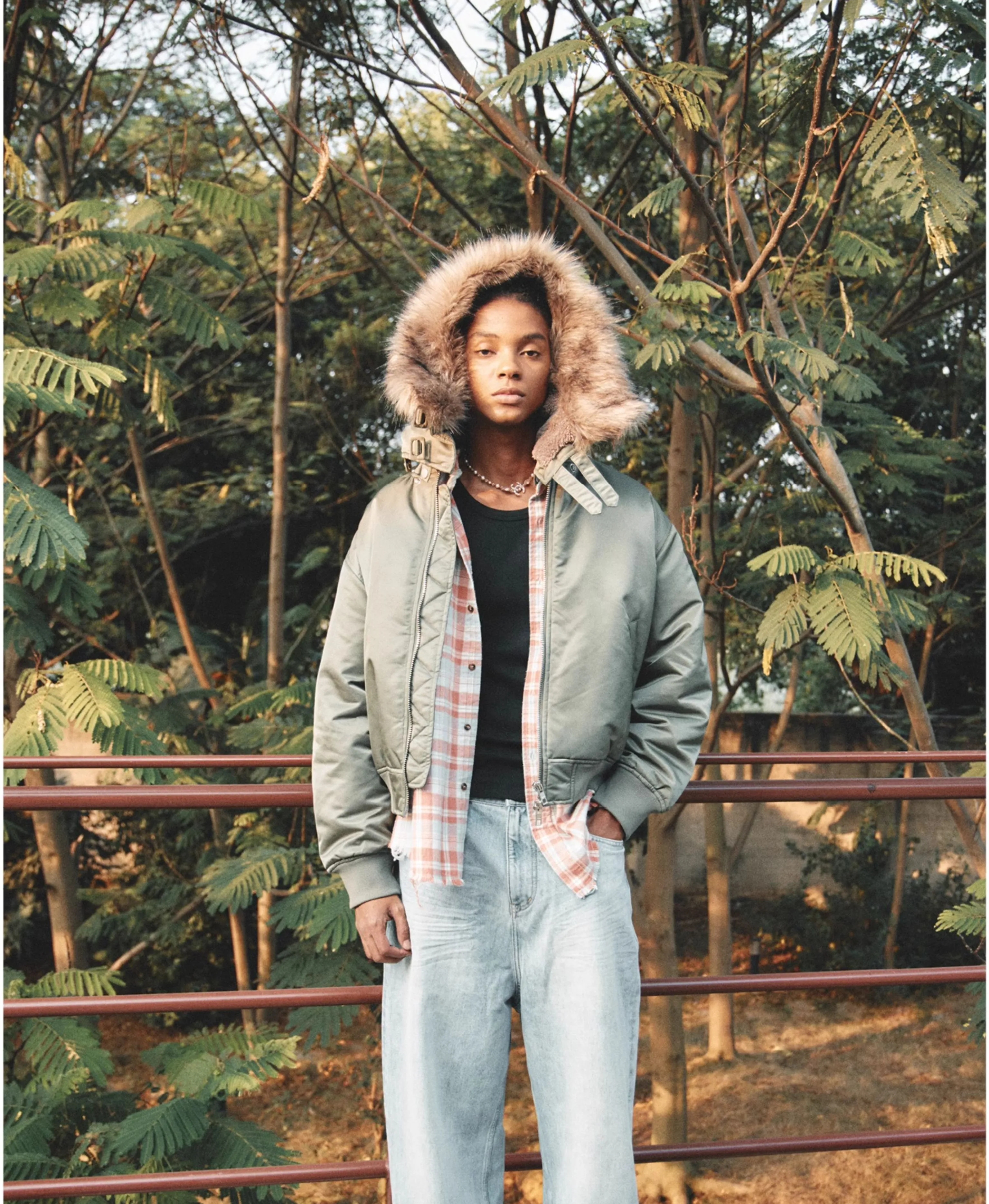 Chlorite Fur-Trim Hooded Bomber Jacket - Image 5