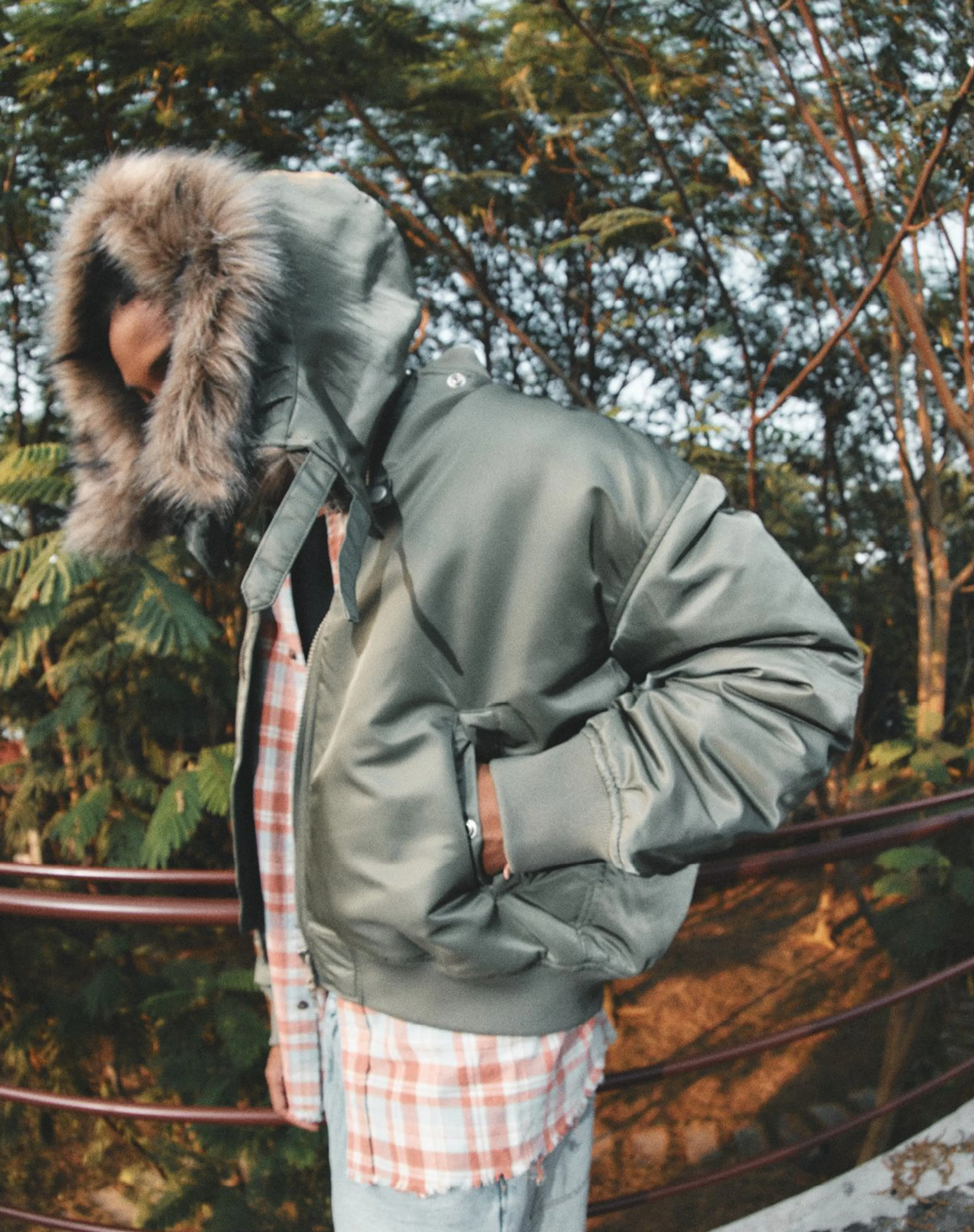 Chlorite Fur-Trim Hooded Bomber Jacket - Image 6