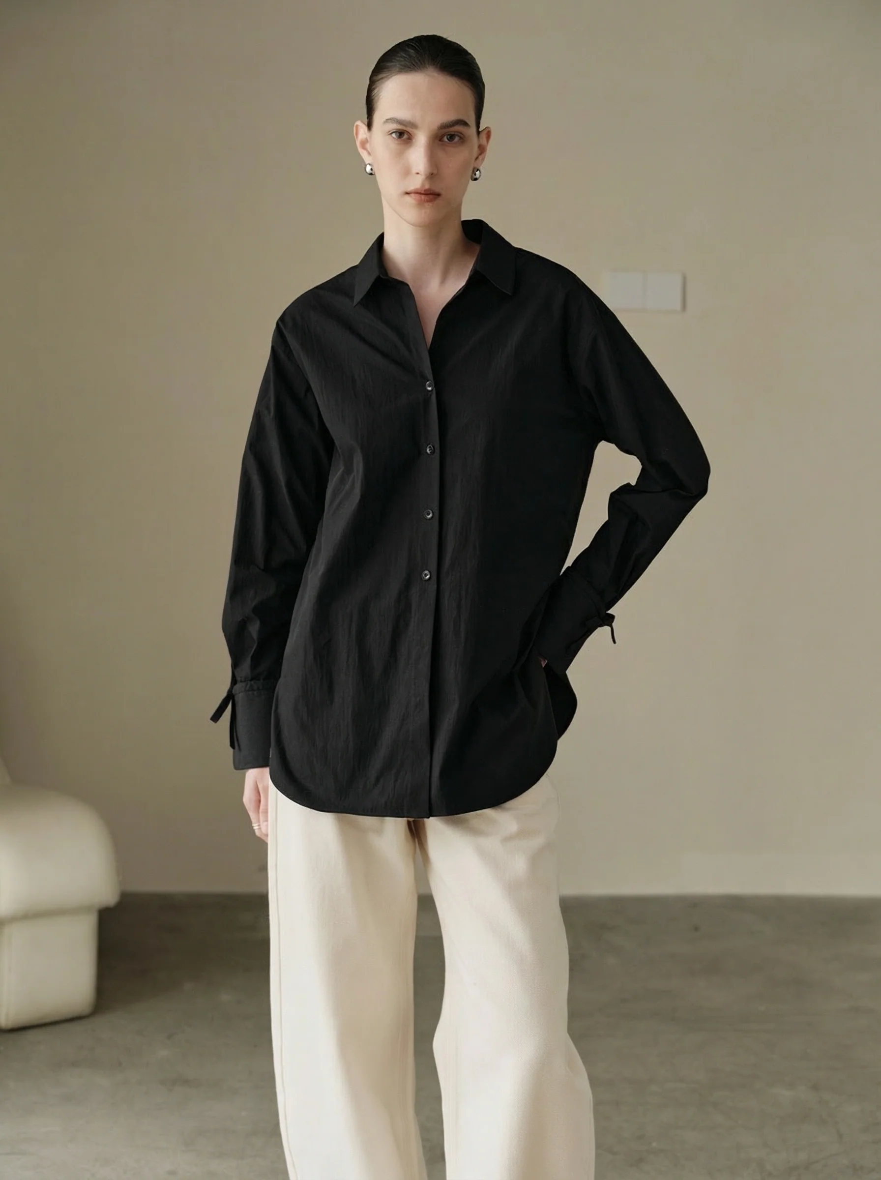 Cinch Waist Tie-Cuff Shirt - Image 5