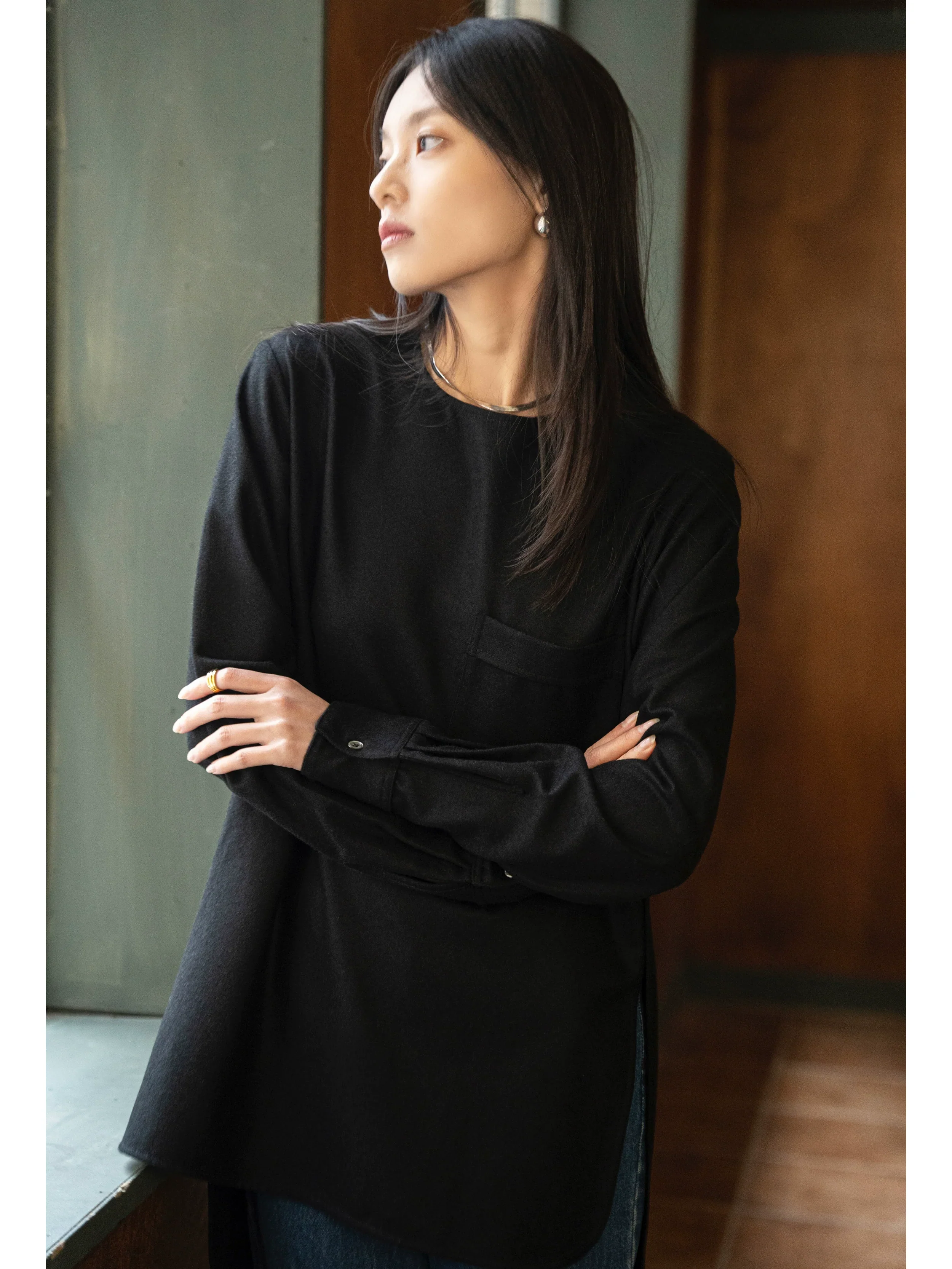 Classic Black Round Neck Top - Image 2