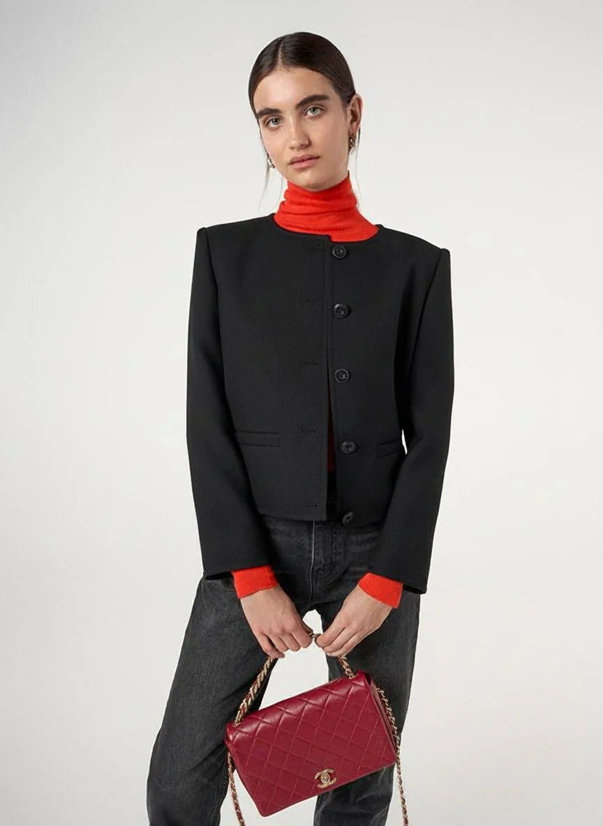 Classic Round Neck Box Jacket - Image 2