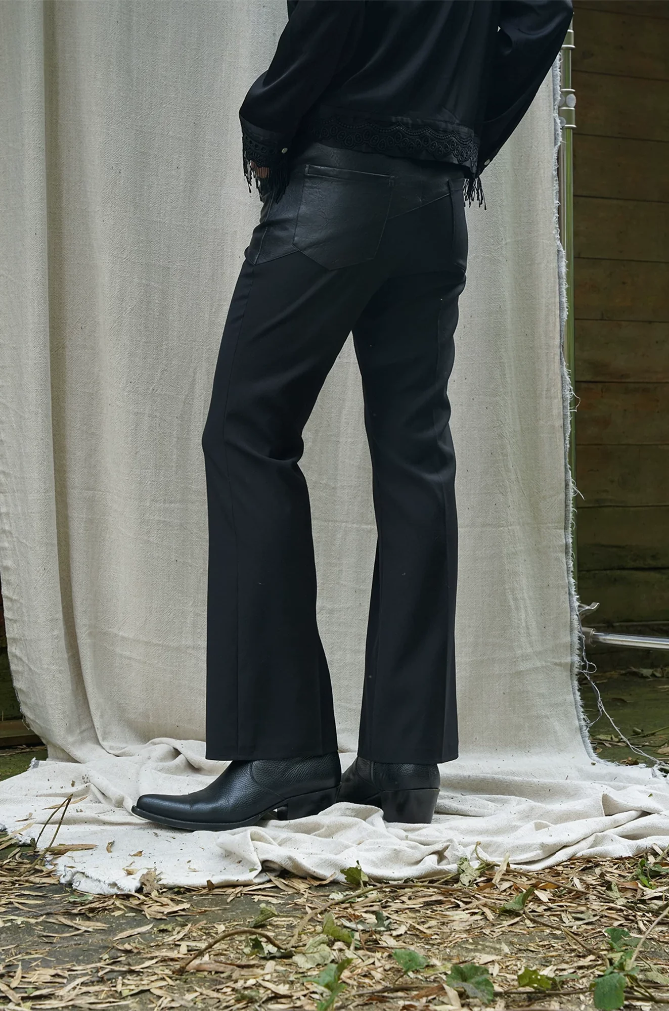 Classic Waisted Leather Flared Trousers - Image 3