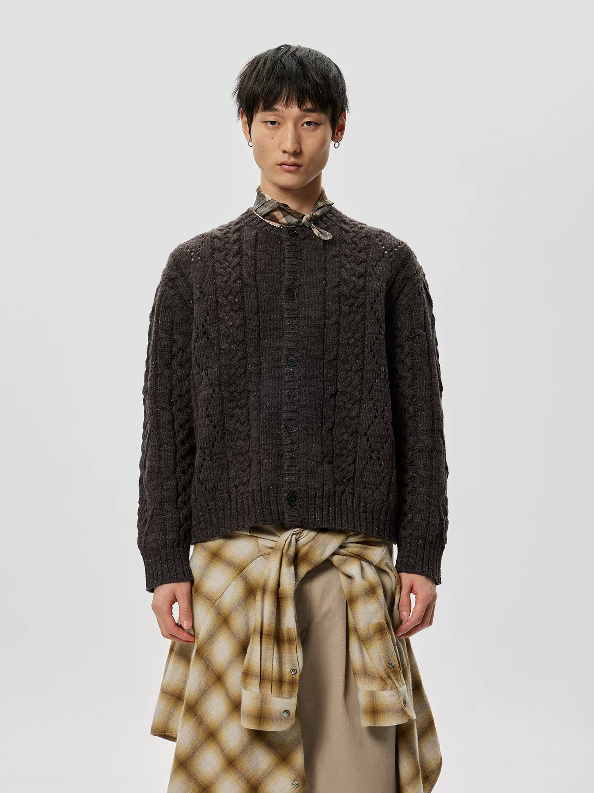Coarse Wool Blend Cable Cardigan - Image 8