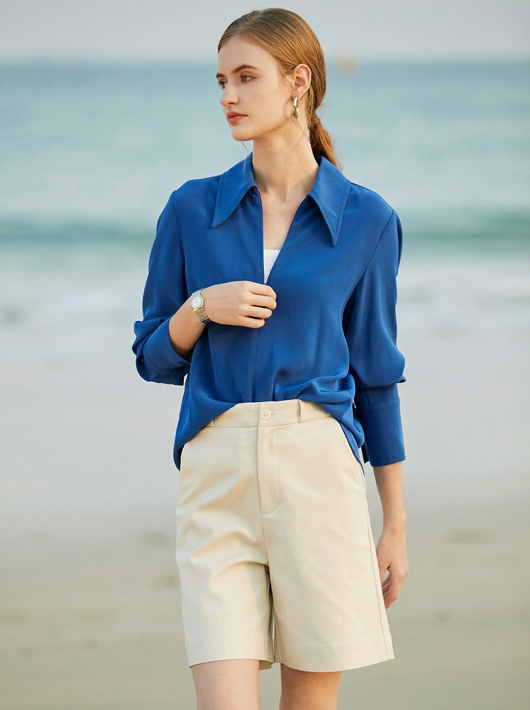 Cobalt Half-Zip Point-Collar Blouse - Image 4