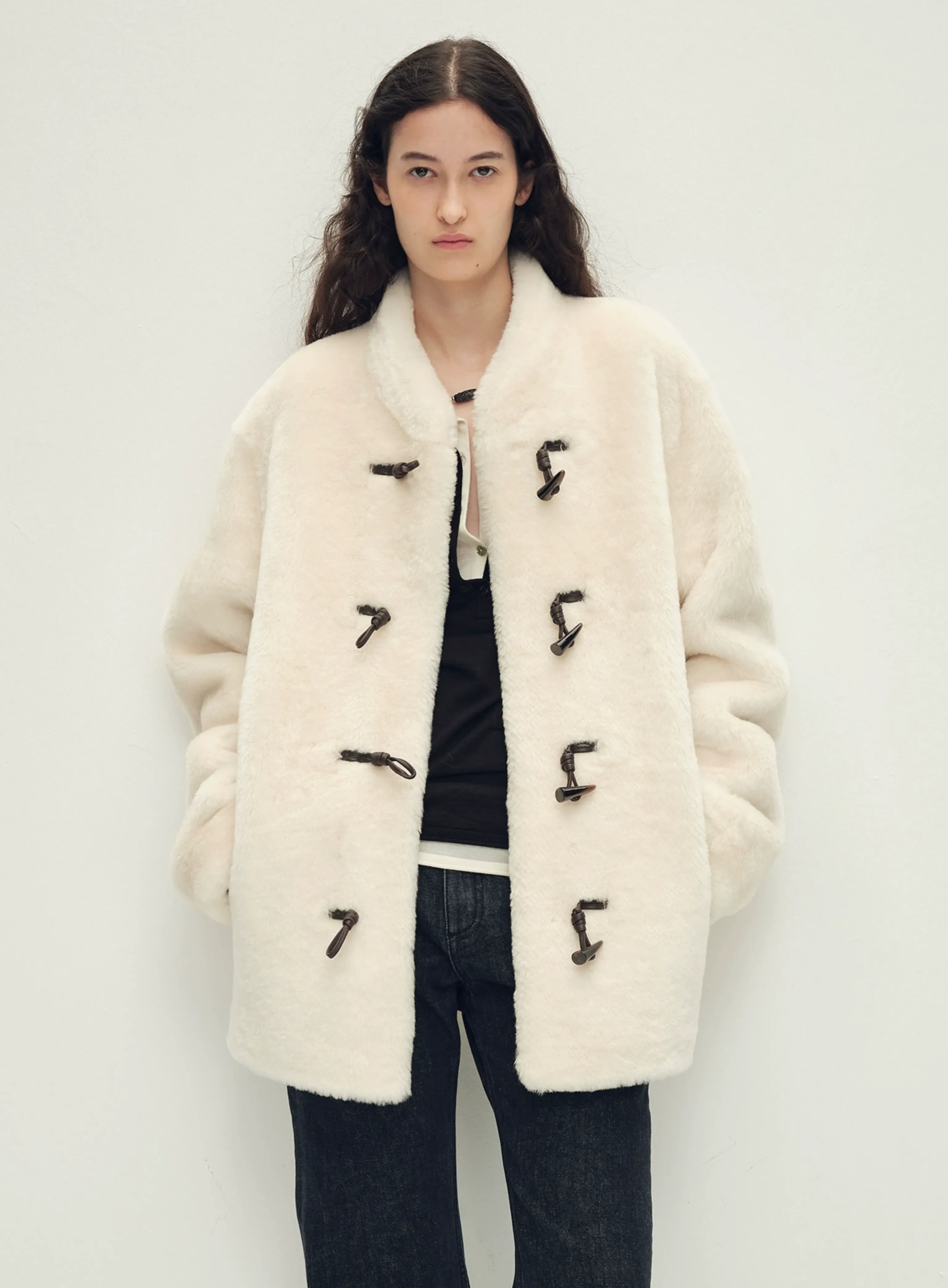 Cocoon Toggle Faux Fur Coat - Image 3