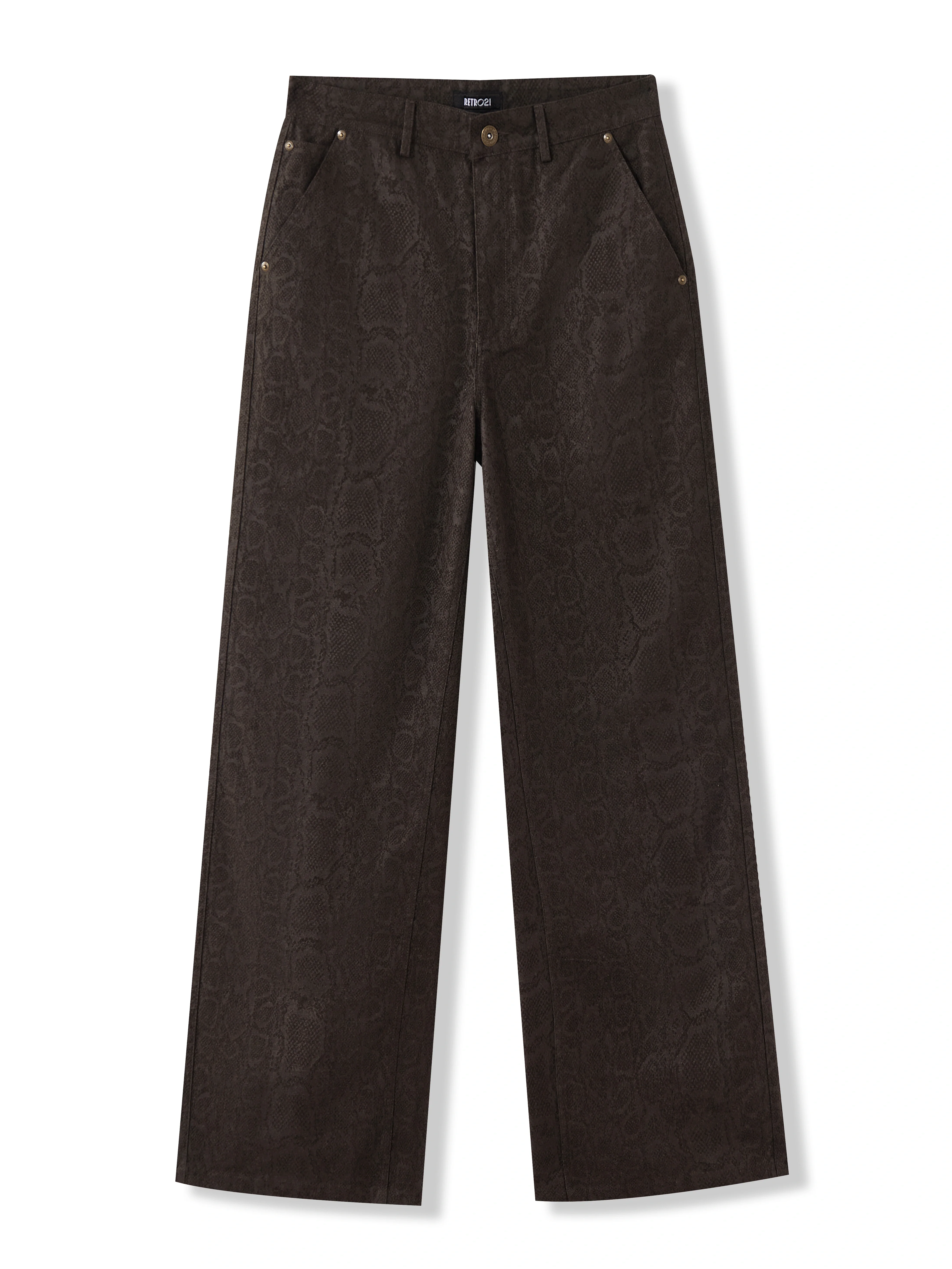 Coffee Snakeskin Jacquard Wide-Leg Trousers - Image 6